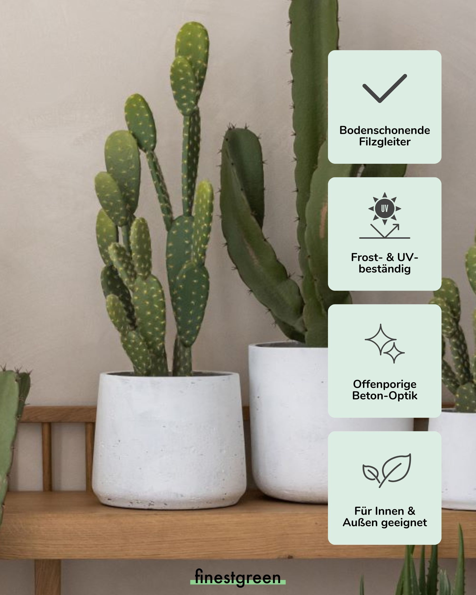 finestgreen Pflanzkübel Patt, Fiberclay Pflanzkübel in Beton-Optik für Innen & Außen