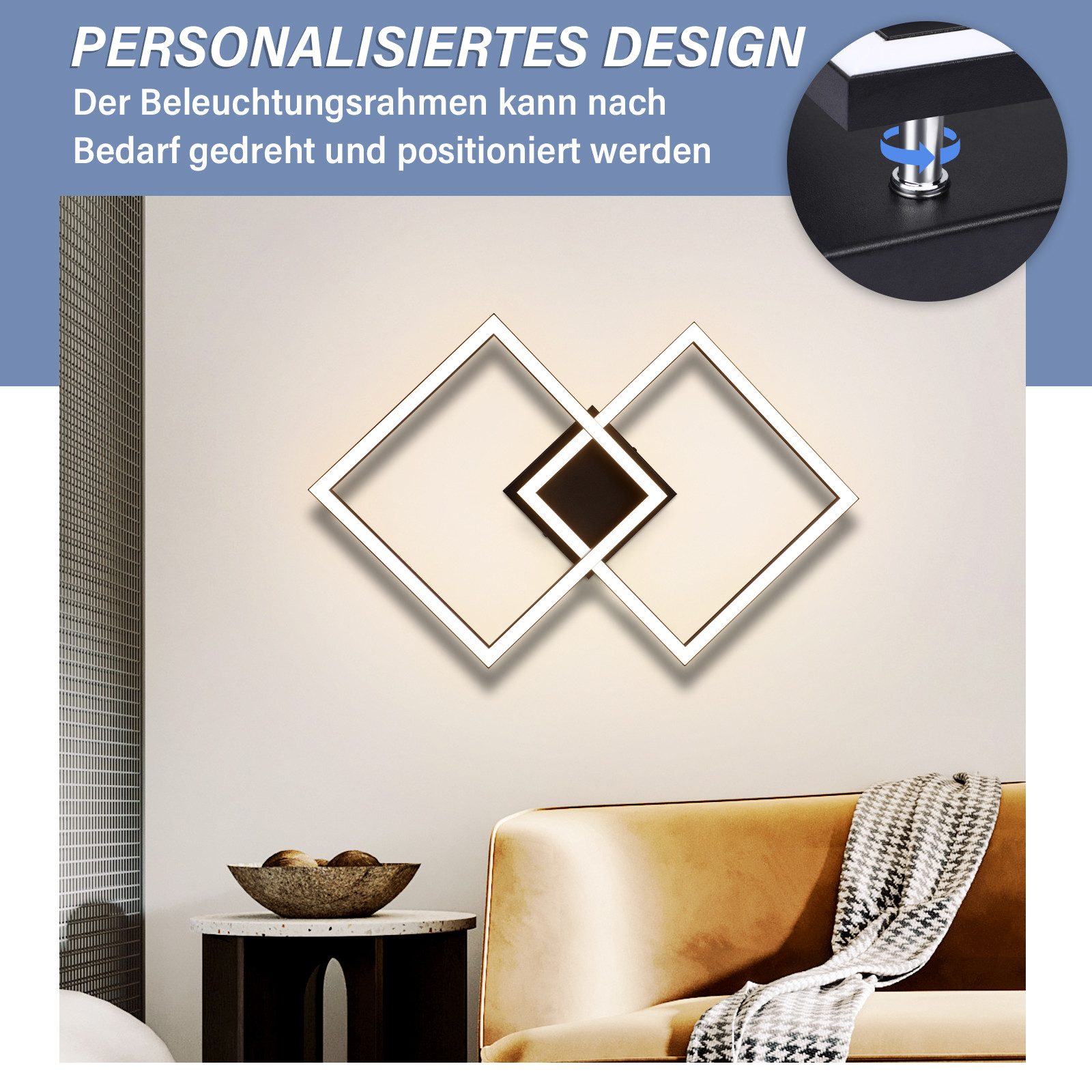 ZMH LED Deckenleuchte Wohnzimmer Modern 2 Flammig 24W Deckenlampe Küche - Warmweiß, Augenschutz, LED fest integriert, 3000k, Schwenkbar