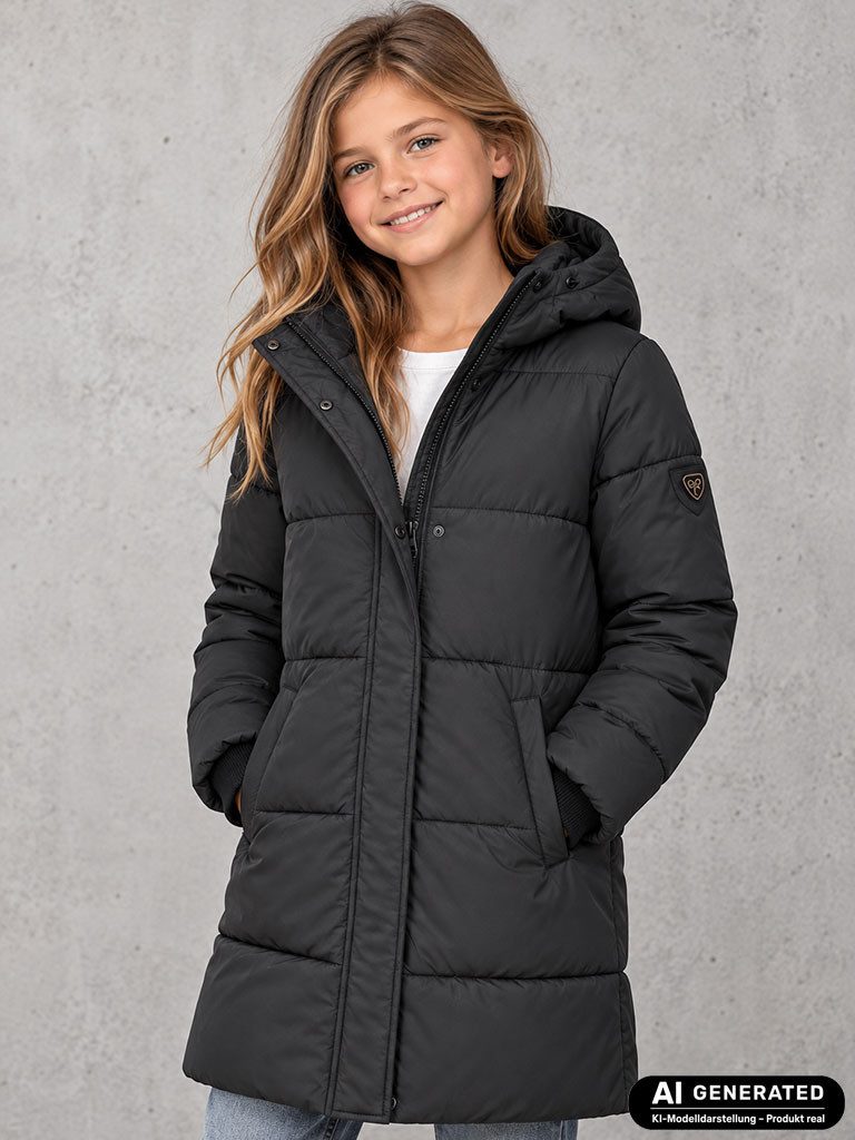 BLUE FLAME Steppmantel Mädchen Steppmantel mit Taftfutter - Mantel gesteppt Winter-Steppjacke Down-Touch-Wattierung, Taftfutter, Angeschnittene Kapuze, Stehkragen