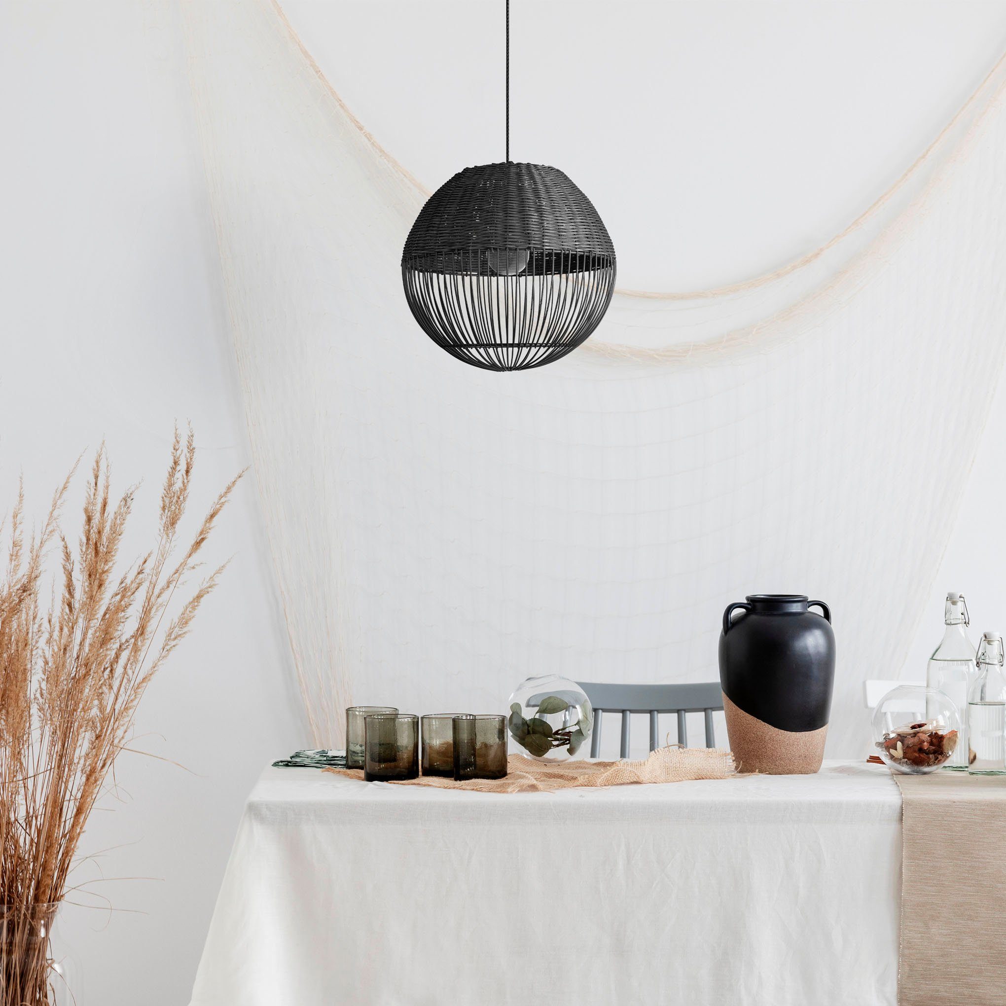 Home PURO, Paco Leuchtmittel, Korb Rund Lampe Vintage ohne LED Pendelleuchte Boho E27 Natur Rattanlampe