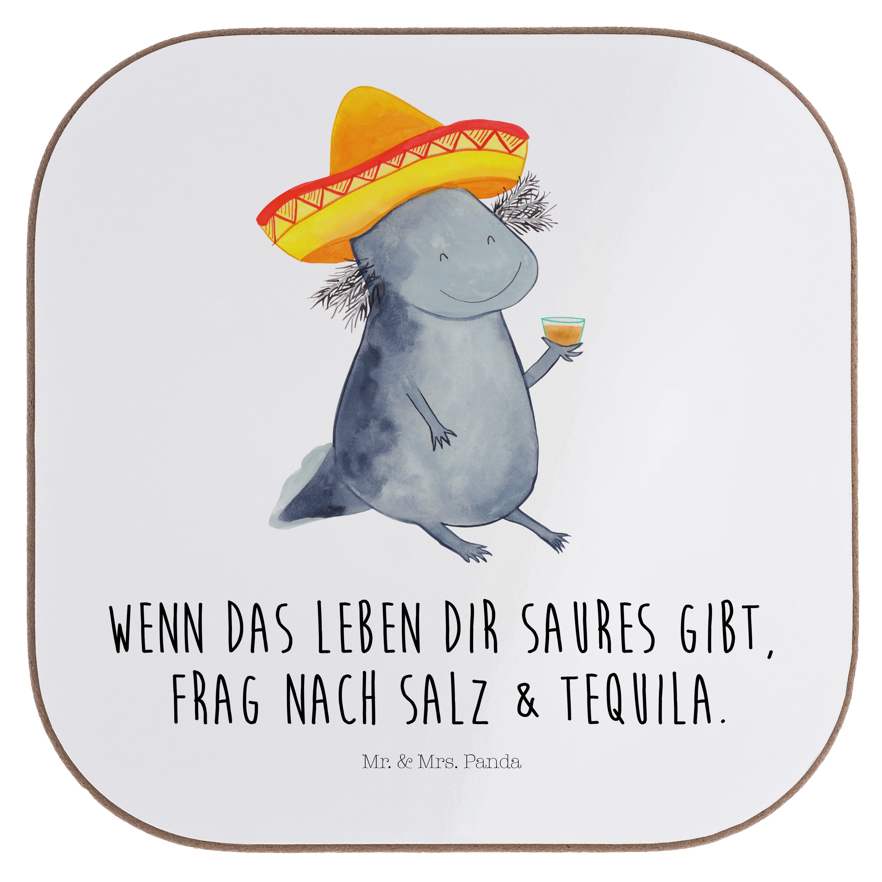 Mr. & Mrs. Getränkeuntersetzer - Panda Untersetzer Gläser, Weiß Schwanzlurch, Tequila Geschenk, - Axolotl 1-tlg