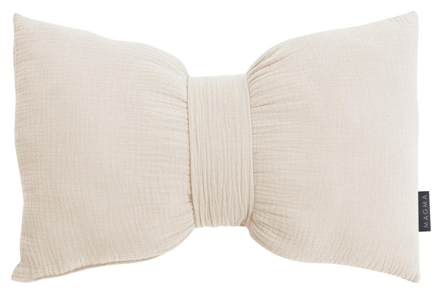 Magma Heimtex Dekokissen OLINE, 45 x 30 cm, Elfenbein, Baumwolle, Schleife, Musselinoptik, waschbar