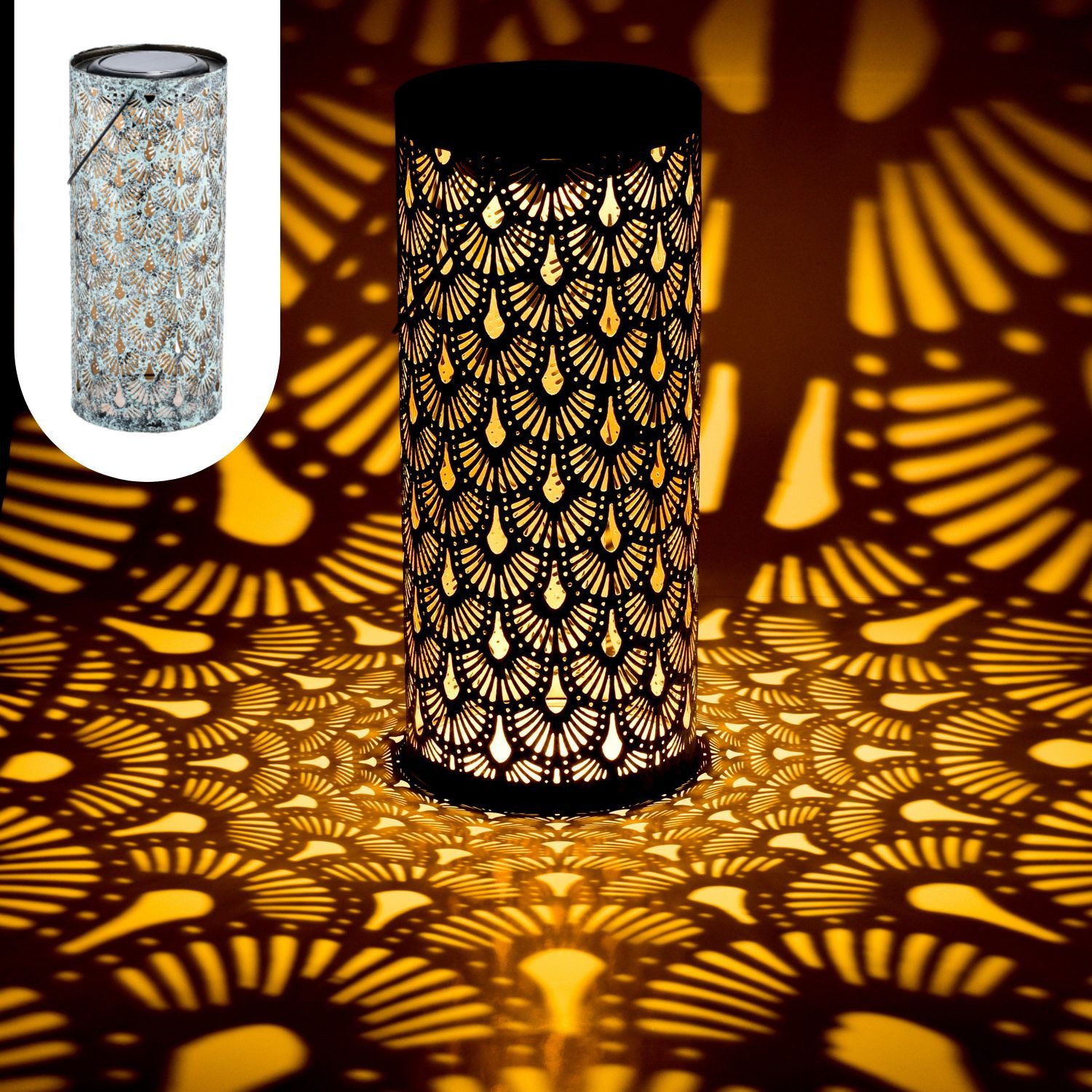 Marrakesch Orient & Mediterran Interior LED Solarleuchte Orientalische Solarlaterne Solar Laterne Windlicht Outdoor Fava Grün, LED fest integriert