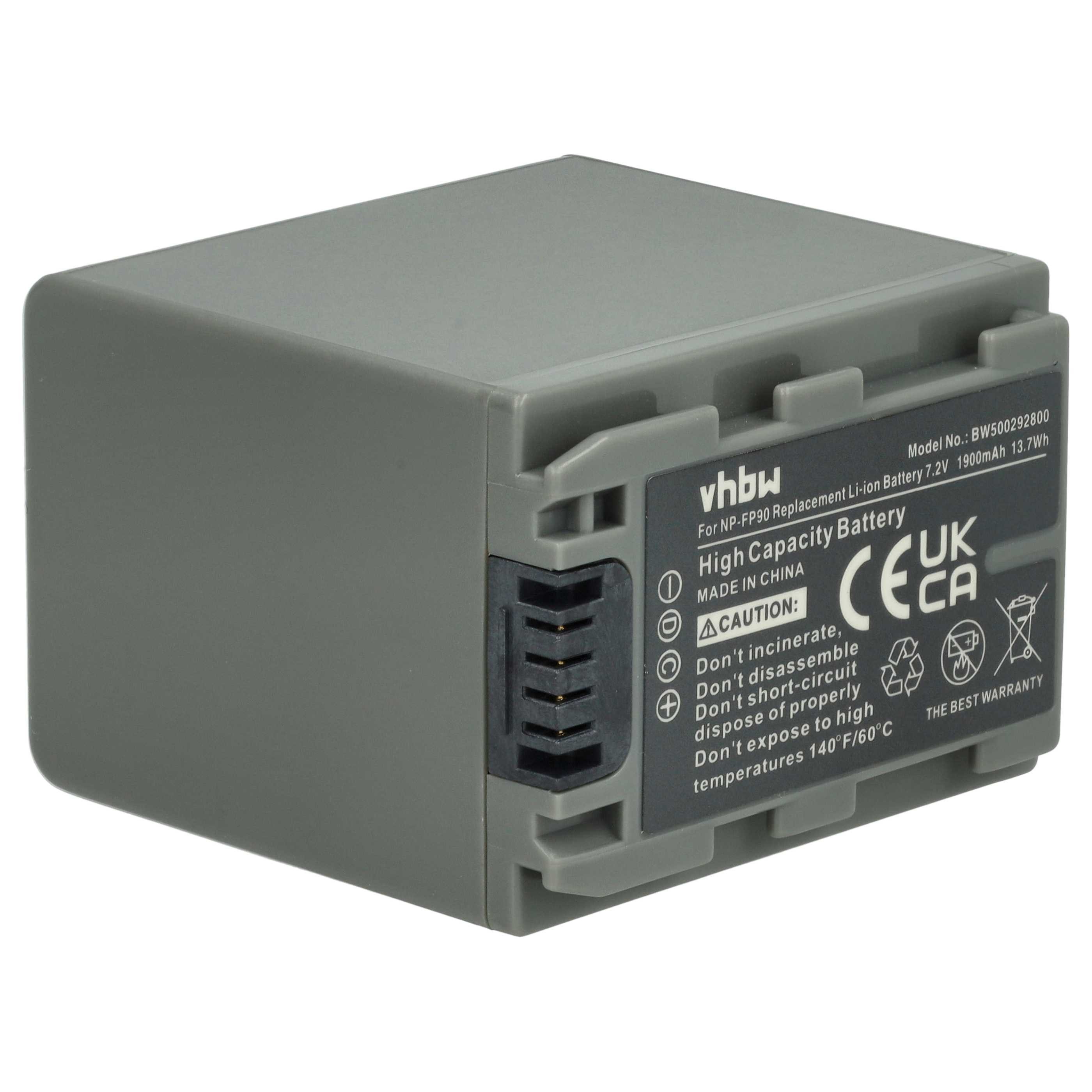 vhbw Akku Ersatz für Sony NP-FP60, NP-FP51, NP-FP50, NP-FP30, NP-FP91, Kamera-Akku Akku Li-Ion 1900 mAh (7,2 V, 1 St), Leistungsfähiger Austausch-Akku für Ihre Videokamera, Wiederaufladbar