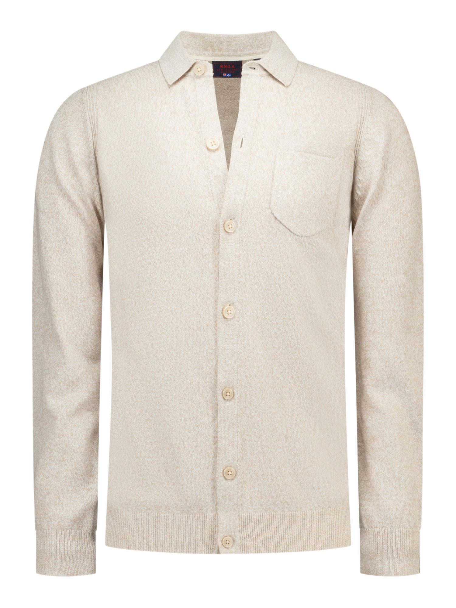 New Zealand Auckland Strickpullover NZA263 G natur,Freizeit,Baumwolle,Unifarben,Hemdblusenkragen,Lang,Regular Fit