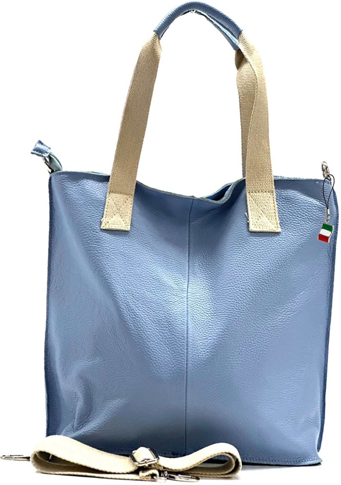 FLORENCE Shopper Florence Echtleder Umhängetasche Damen (Schultertasche, Shopper), Damen Tasche Echtes Leder hellblau
