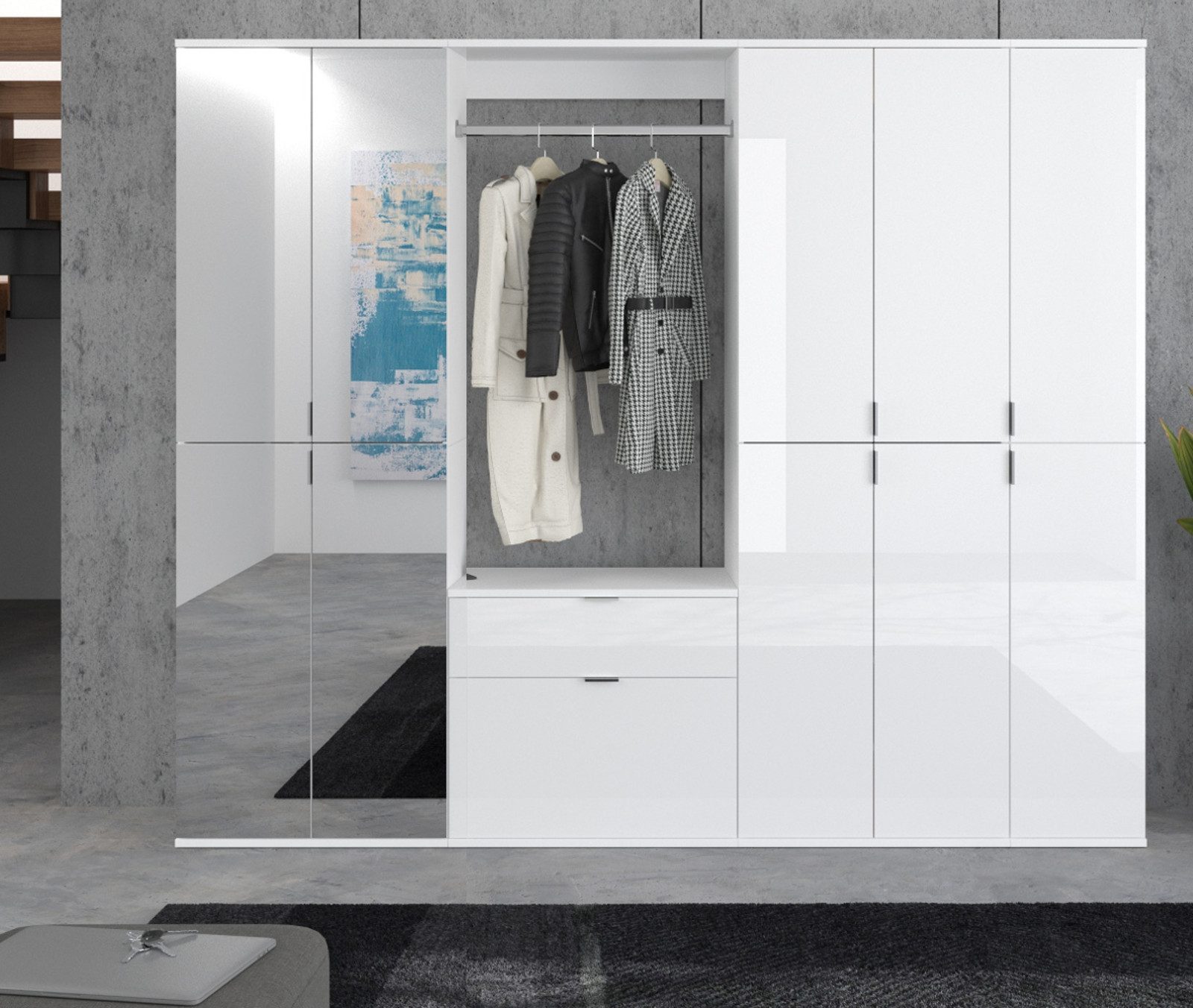 Inn.Furn Garderoben-Set SystemX, (in weiß Hochglanz, Komplett-Set 213 x 193 günstig online kaufen