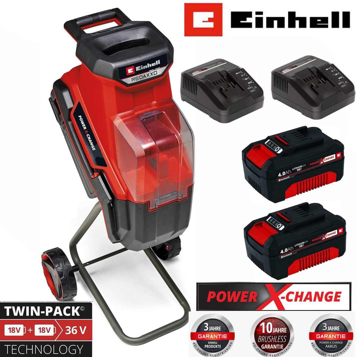 Einhell Messerhäcksler Messerhäcksler REDAXXO 36/25 2 x Akku 4.0 Ah 18V, 2 günstig online kaufen