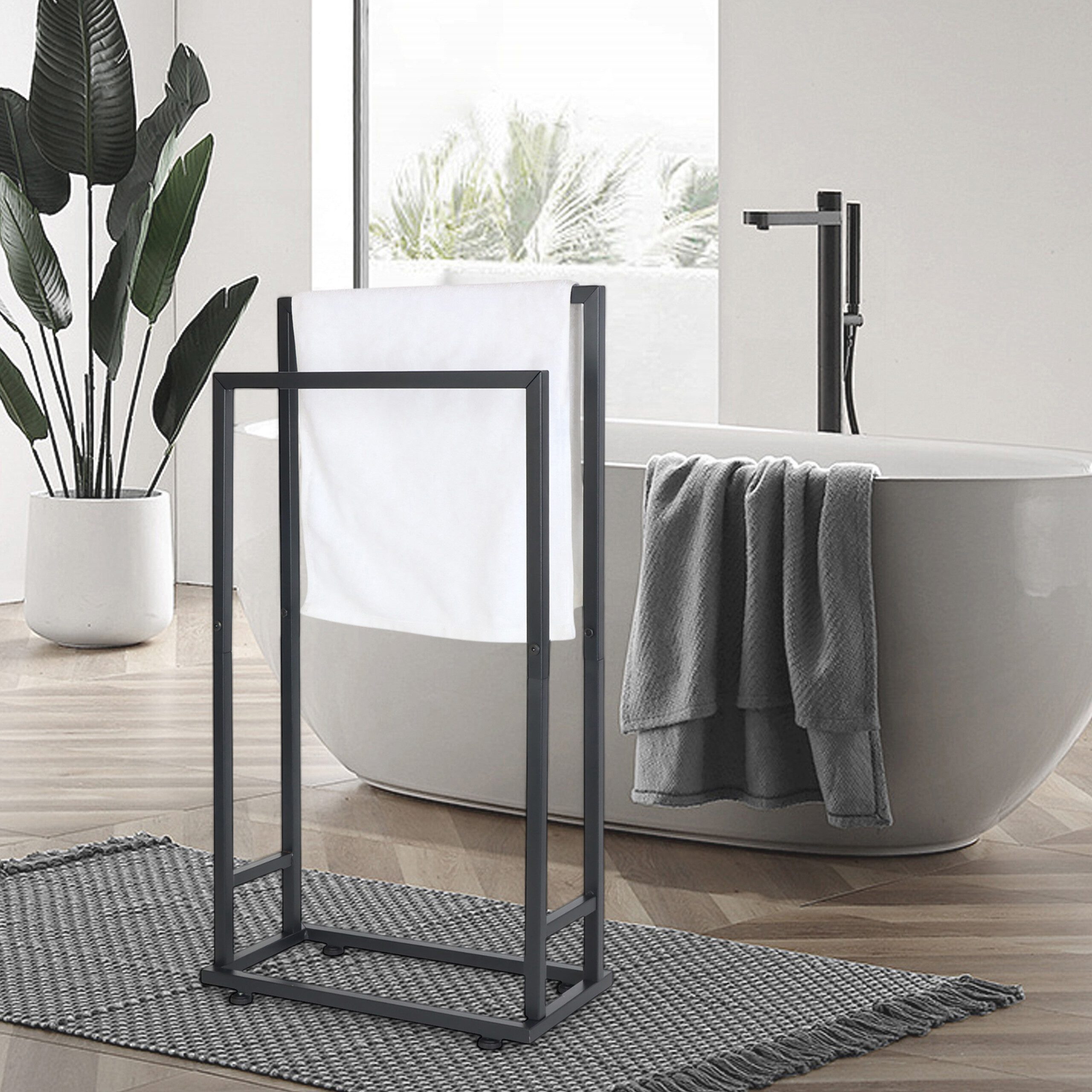 relaxdays Handtuchständer 2 Stangen Metall, schwarz – Bild 3 von 5