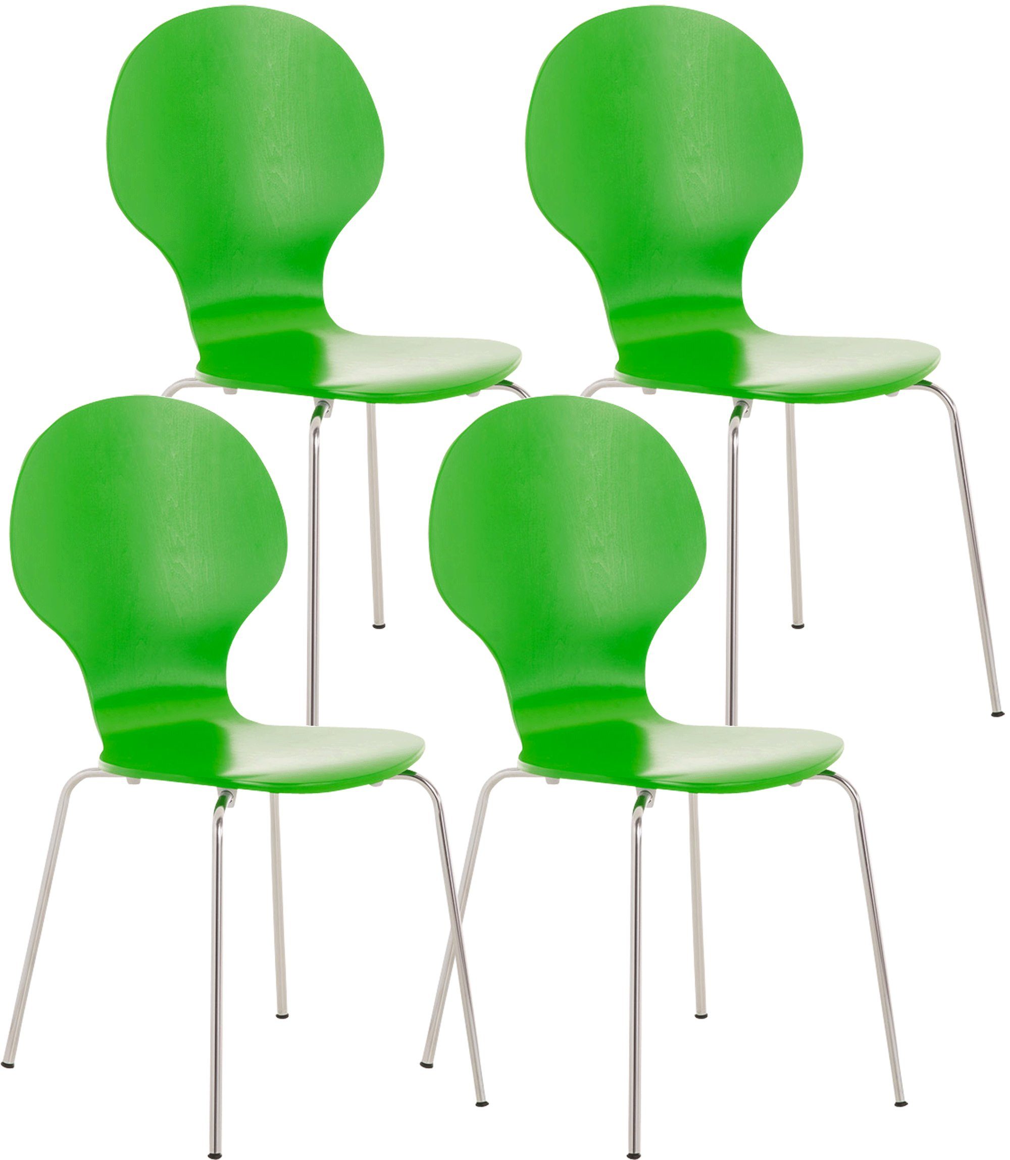 TPFLiving Besucherstuhl Daggy mit ergonomisch geformter Sitzfläche - Konferenzstuhl (Besprechungsstuhl - Warteraumstuhl - Messestuhl, 4 St), Gestell: Metall chrom - Sitzfläche: Holz grün