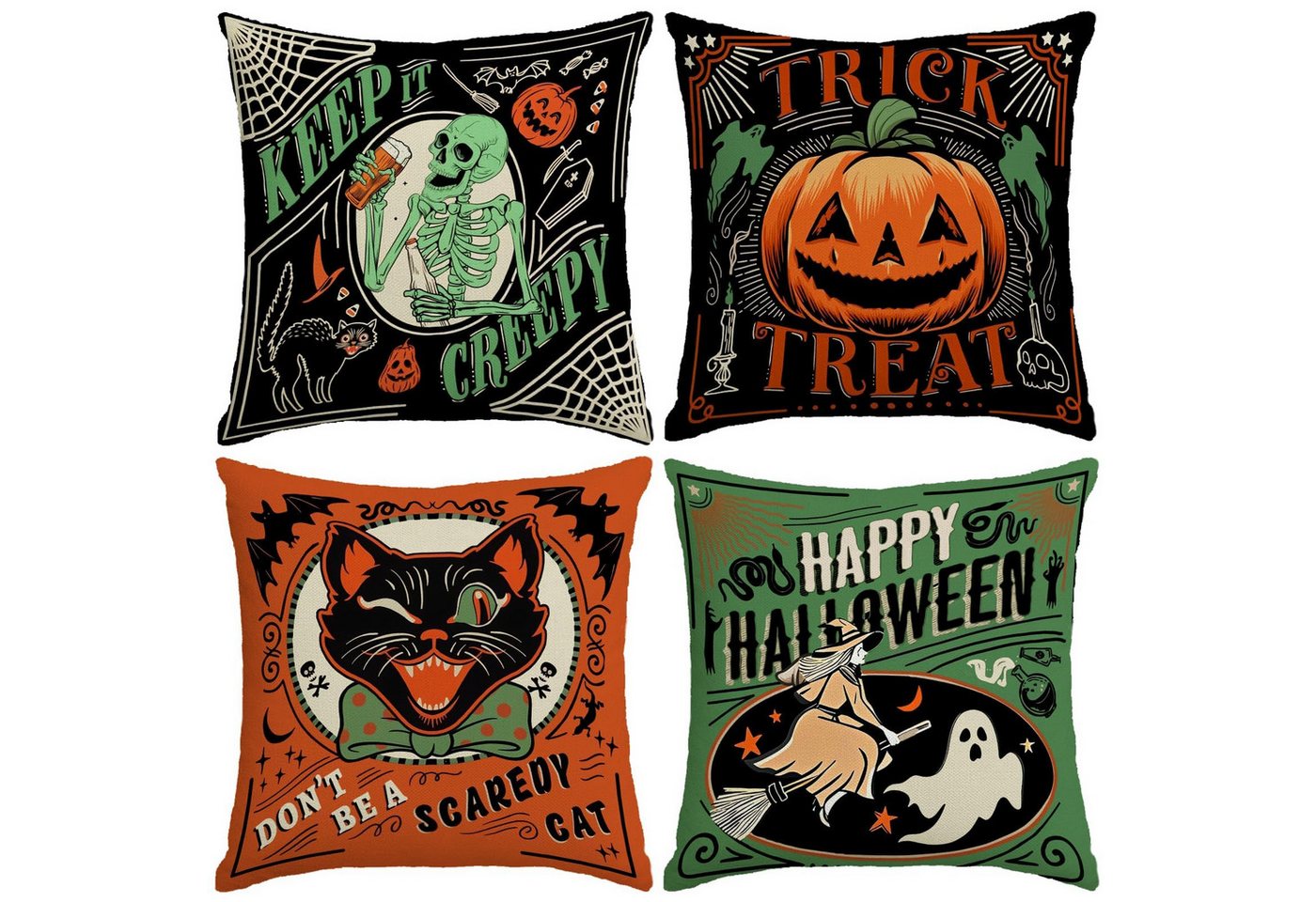 Sorvyzxn Kissenbezüge Halloween Kissenbezüge 4er Set, 18 × 18 Zoll mit Geistermotiv, Leinenoptik für Innen & Außen, Herbstliche Deko für Sofa & Zuhause
