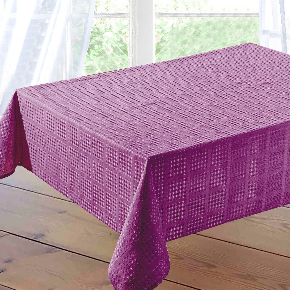 lila Jacquardgewebtes Delindo Tischdecke unifarben (1-tlg), Rebecca Lifestyle