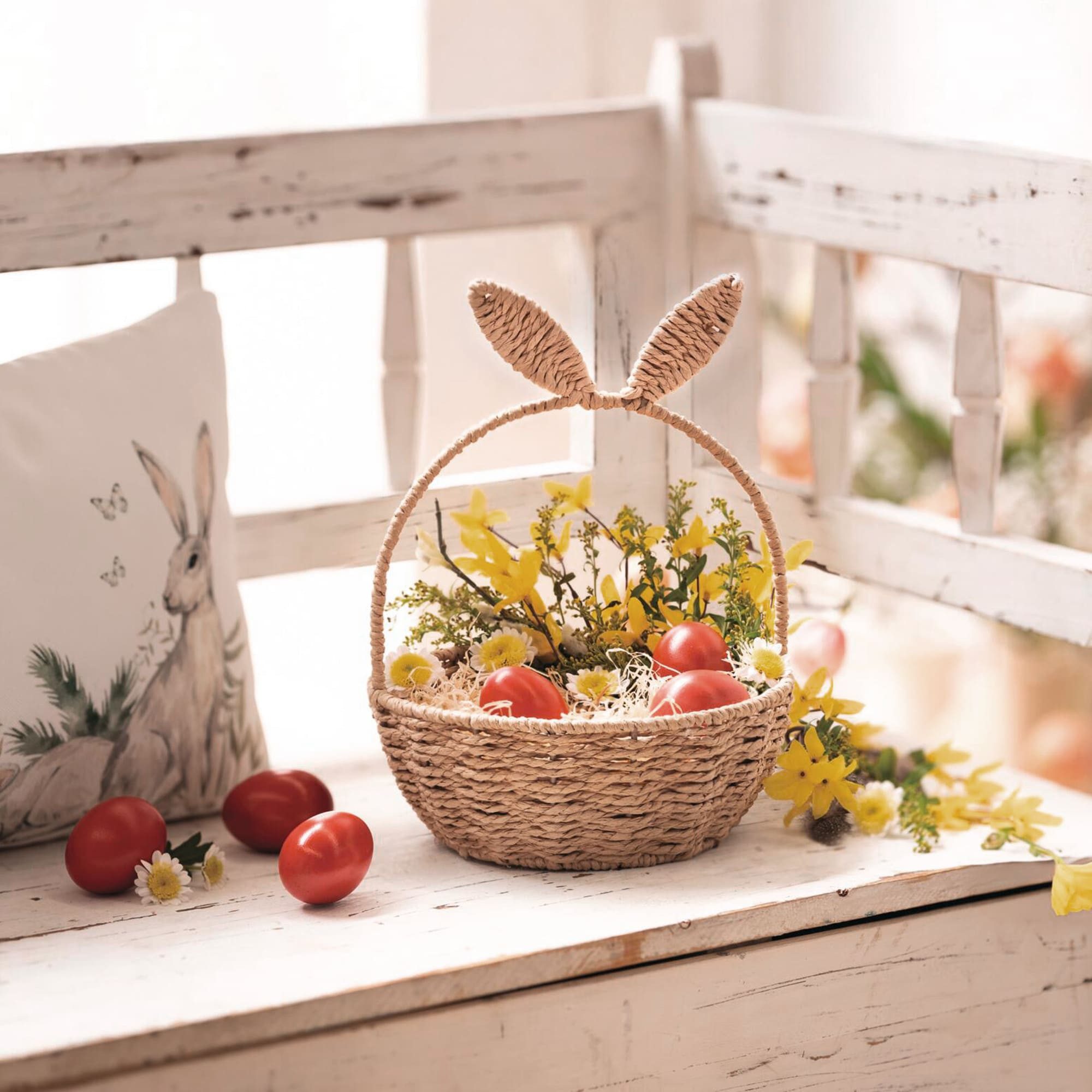 Dekoleidenschaft Dekokorb "Hasenöhrchen" Osterkorb Flechtkorb aus Papierschnur Ø 22 cm Osternest