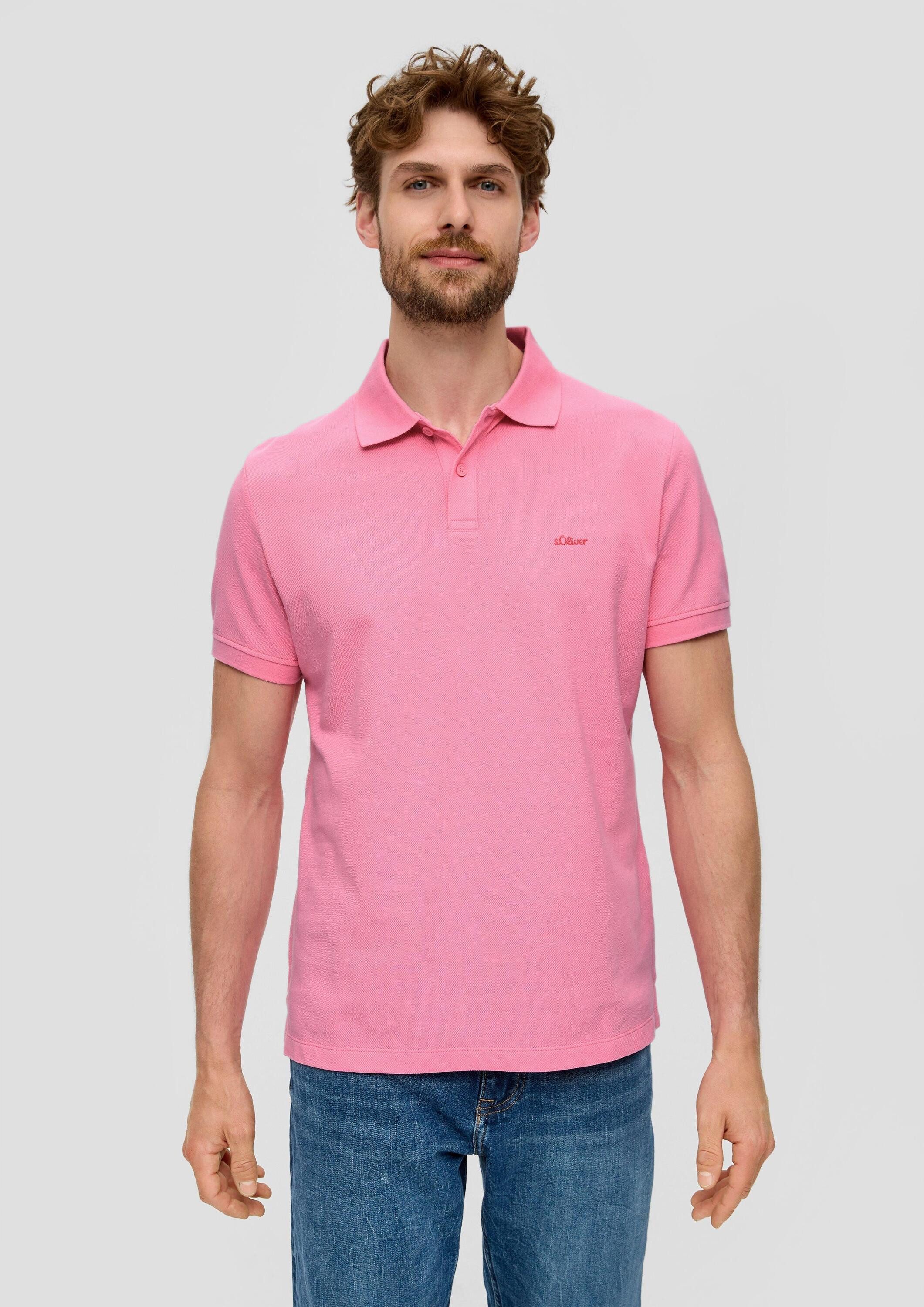 s.Oliver Kurzarmshirt Polo-Shirt Poloshirt mit Logo-Stickerei und Knopfleiste