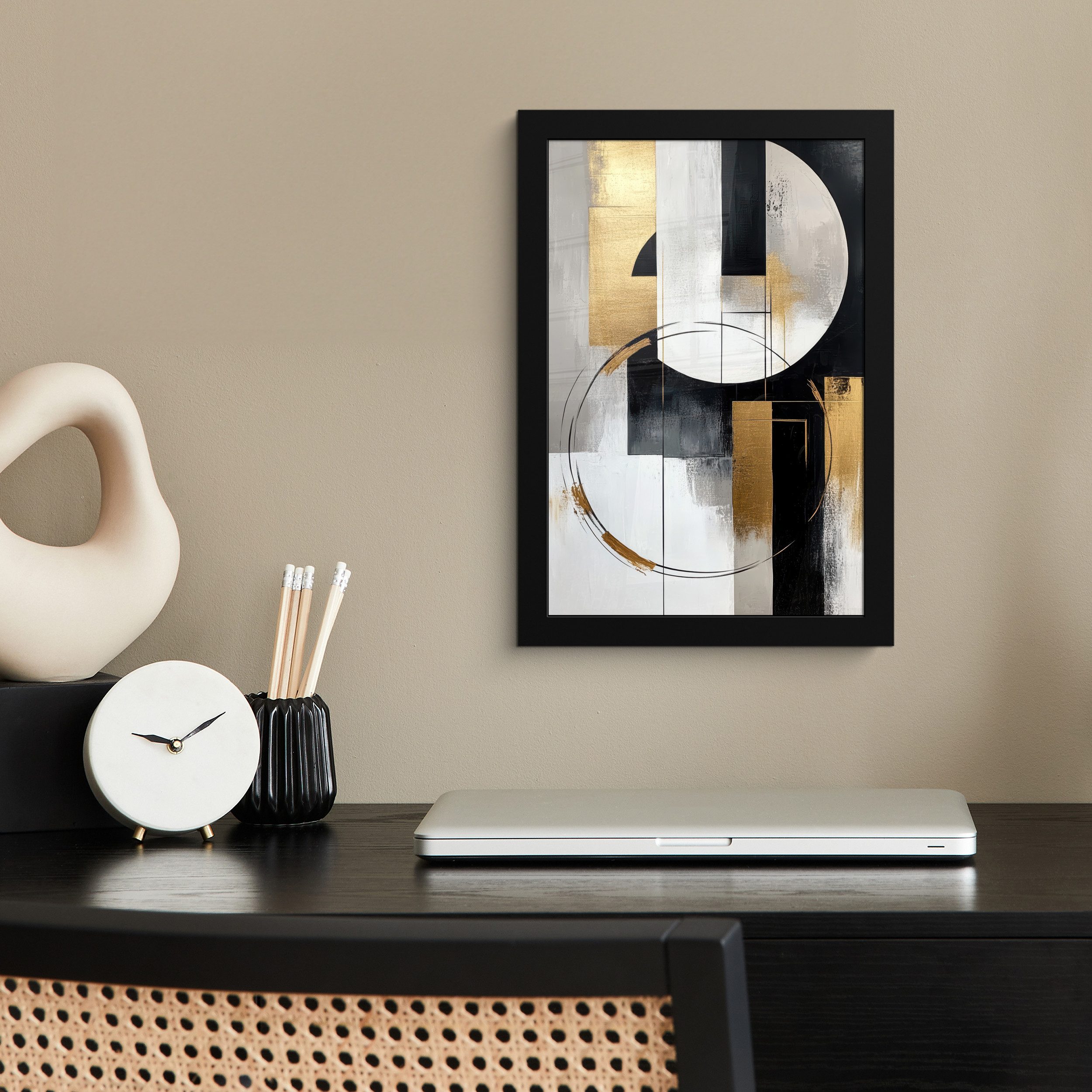 MuchoWow Poster Abstrakt - Gold - Silber - Formen - Ästhetik, (1 St), Bilde günstig online kaufen