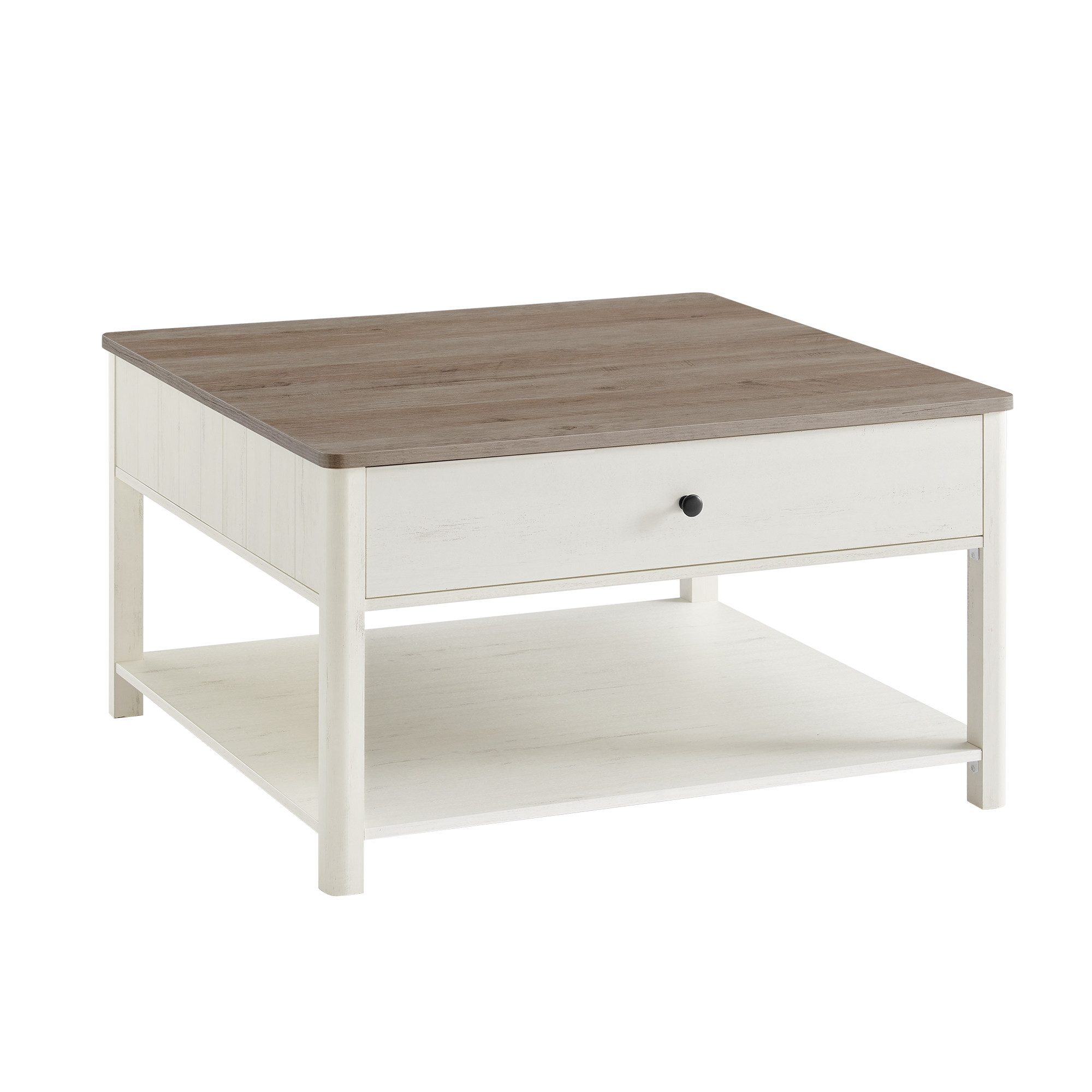 VASAGLE Couchtisch Wohnzimmertisch, 2 große Schubladen, quadratisch, für Wohnzimmer (inkl. Zubehörpaket & Anleitung), Sofatisch, viel Stauraum, Landhausstil, greige meliert-wolkenweiß