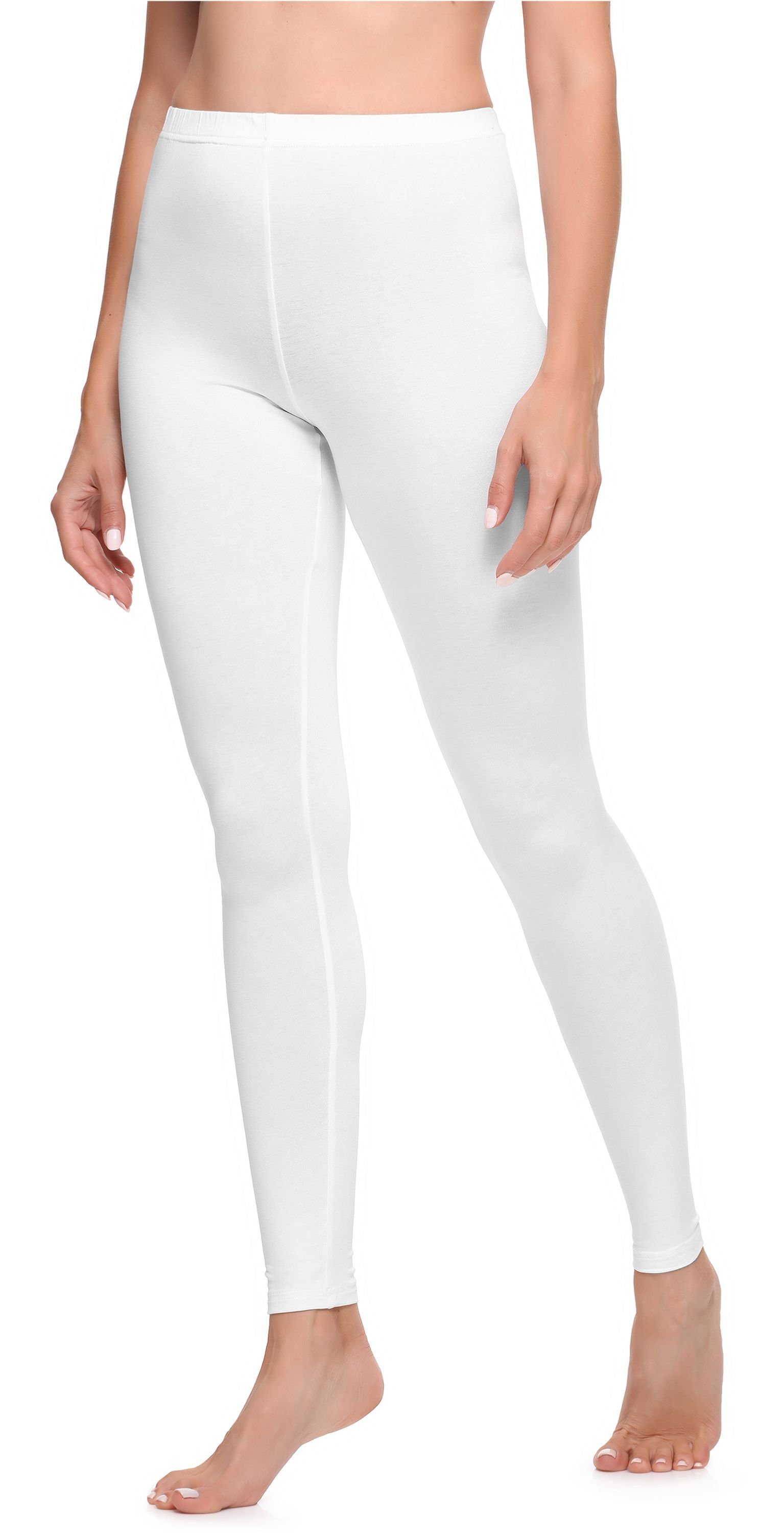 Ladeheid Leggings Damen Lange Leggings aus Baumwolle LA40-133 (1-tlg) elastischer Bund Weiß