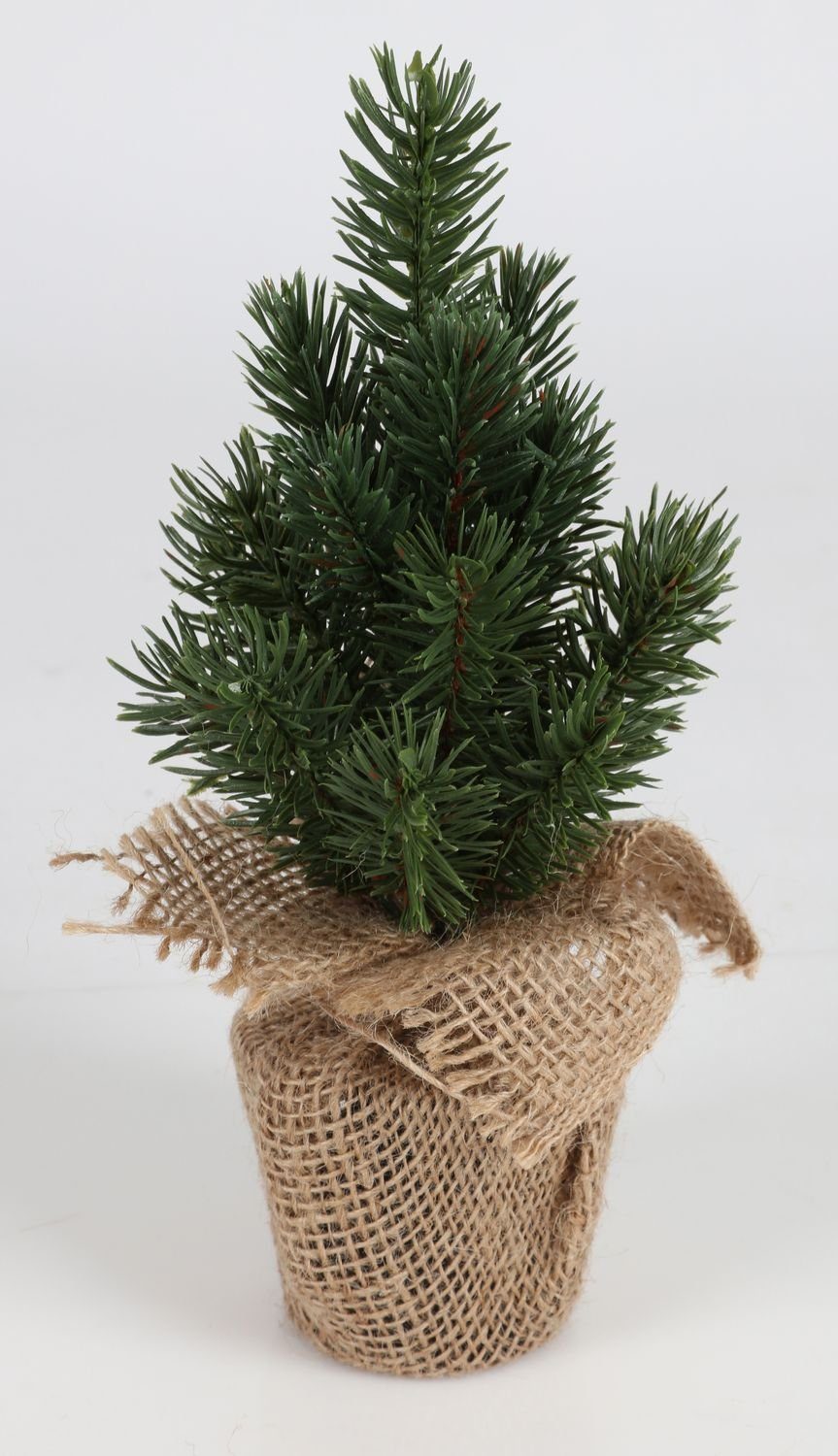 Kunstpflanze Deko Tanne im Jute Topf 25cm Mini Tannenbaum Deko Mini Tanne k günstig online kaufen
