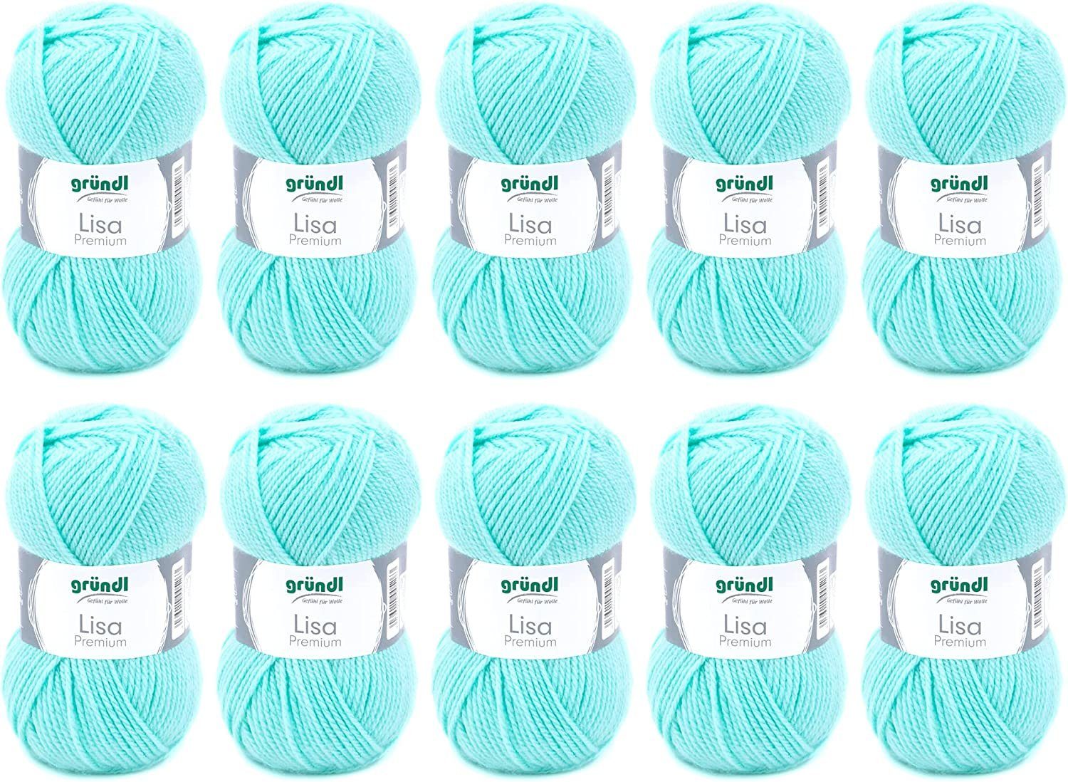 Gründl Wolle Lisa Premium Uni im 10x50g Wollpaket zum Handarbeiten Häkelwolle, (Wolle zum Stricken, Häkeln, Handarbeiten, Handstrickgarn), weich und pflegeleicht, ohne Schurwolle