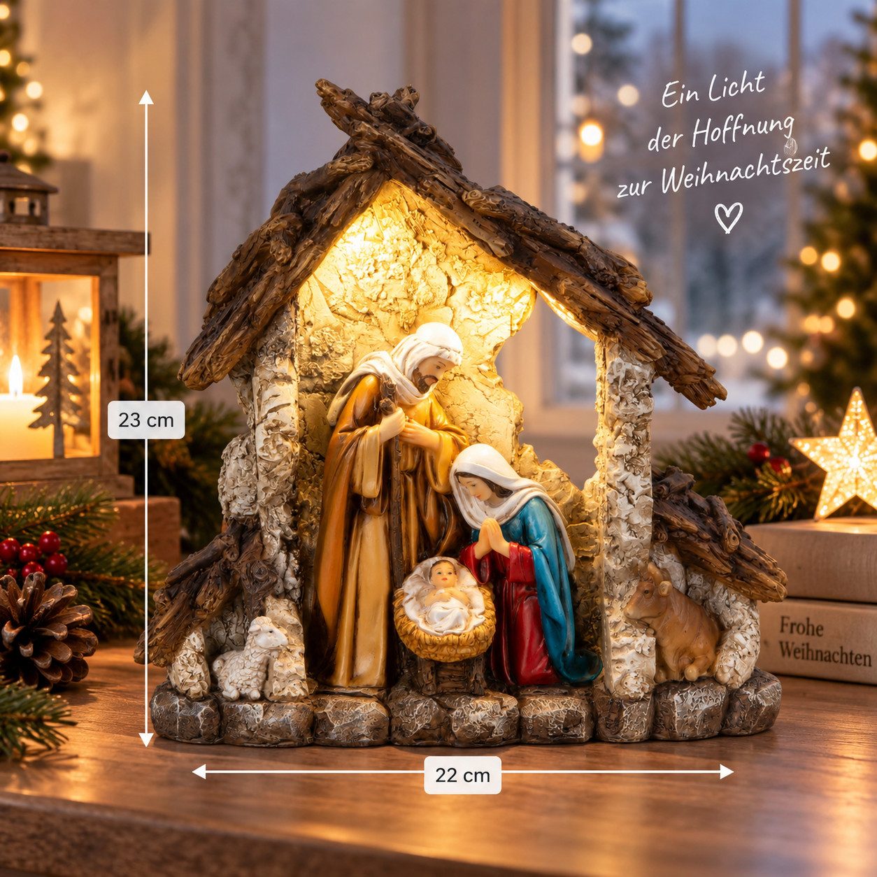 MF Krippenfigur Krippenhaus Heilige Familie mit LED Beleuchtung 23 cm (1 St) – Bild 4 von 5