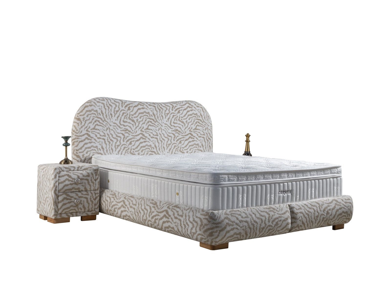 Villa Möbel Boxspringbett Carmen (Bett (ohne Matratze), Liegefläche:140x200), Polsterbett ohne Matratze mit hohem gepolstertem Kopfteil