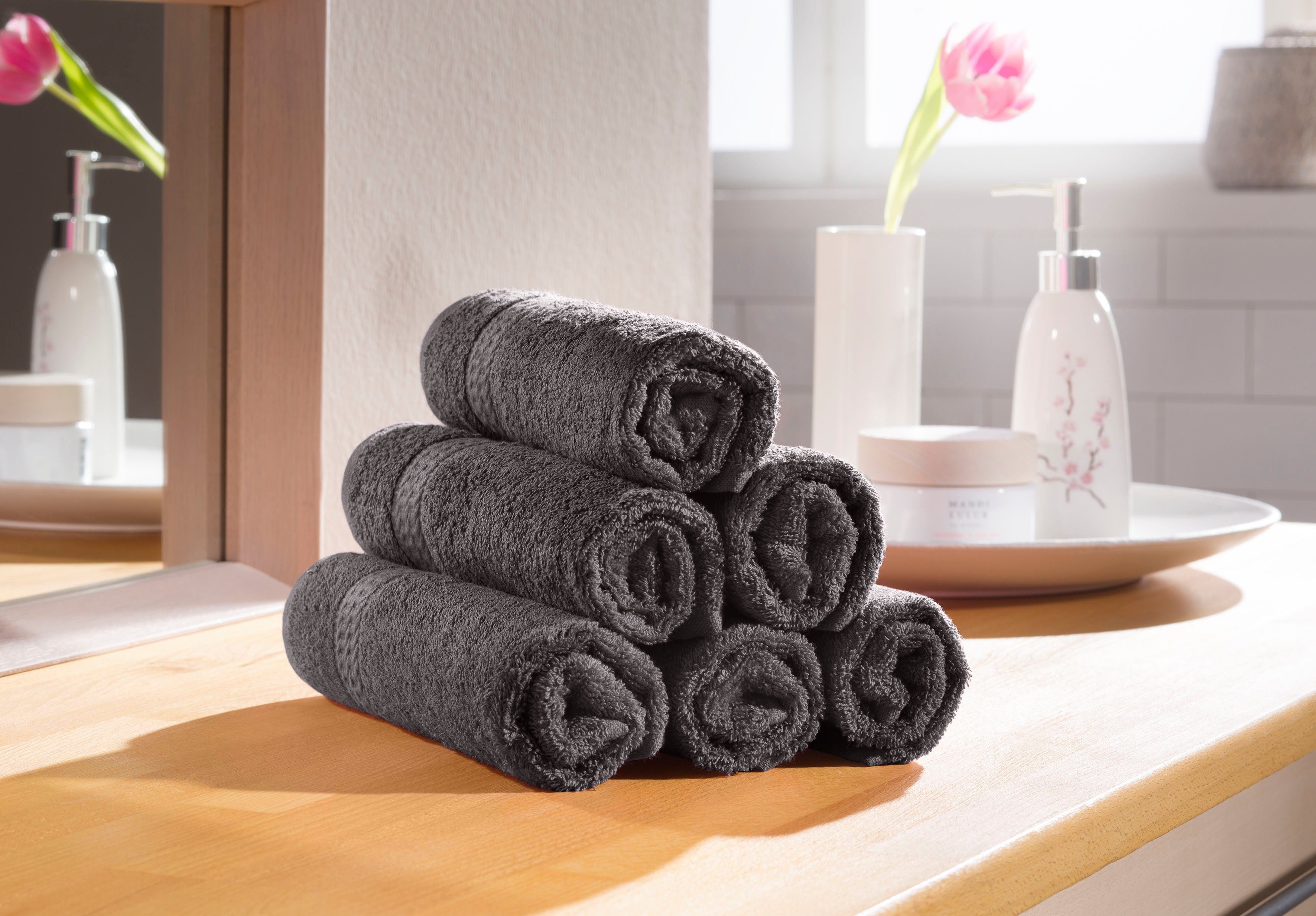 OTTO home Gästehandtücher Juna, als Set und Serie erhältlich, 6 Gästetücher, 30x50cm, Walkfrottee (6-St), 100% Baumwolle, mit Bordüre, Uni-Farben, weich – Bild 2 von 5