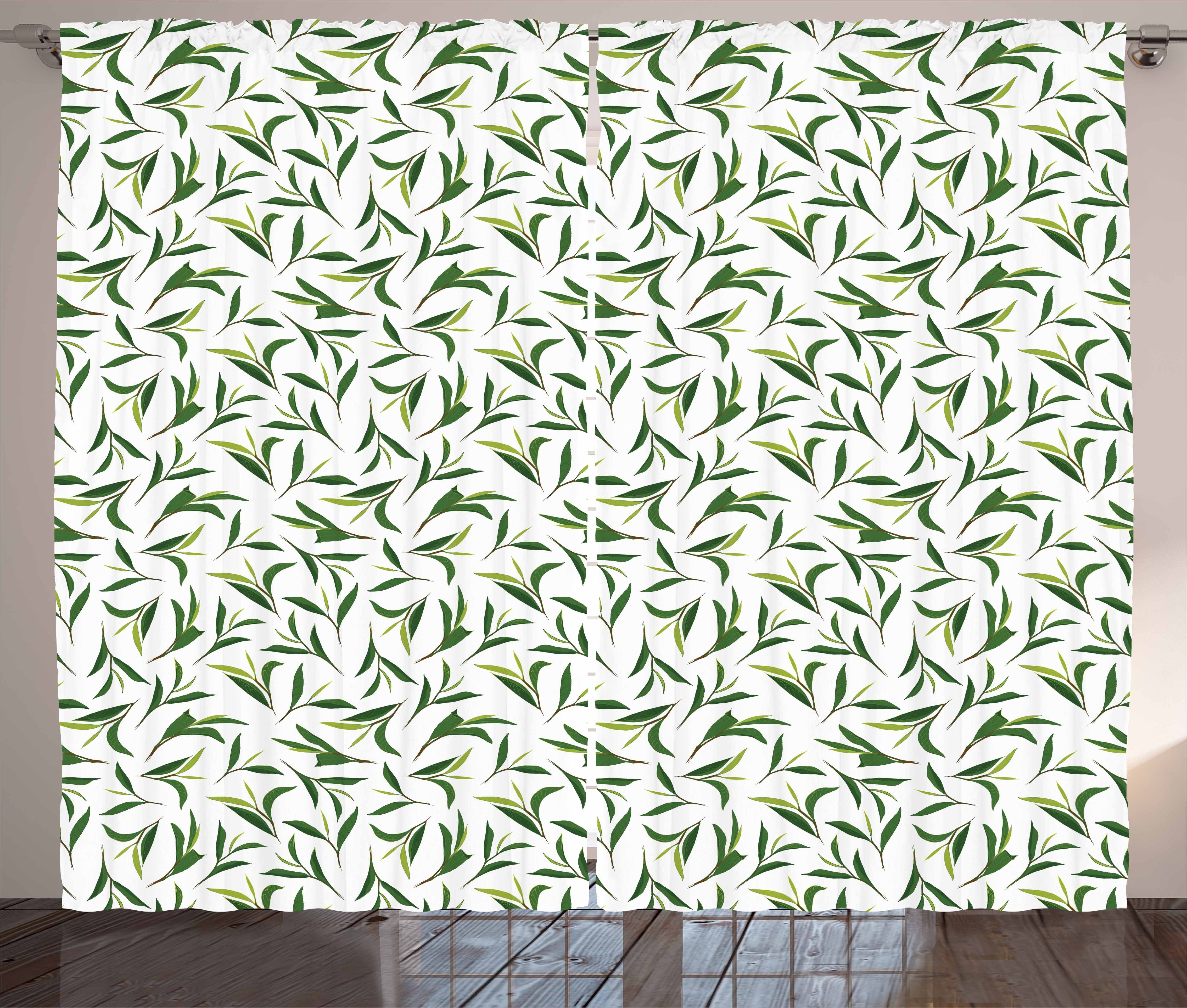 Gardine Schlafzimmer Kräuselband Vorhang mit Schlaufen und Haken, Abakuhaus, Tee Grüne Blätter Gesunde Kräuter