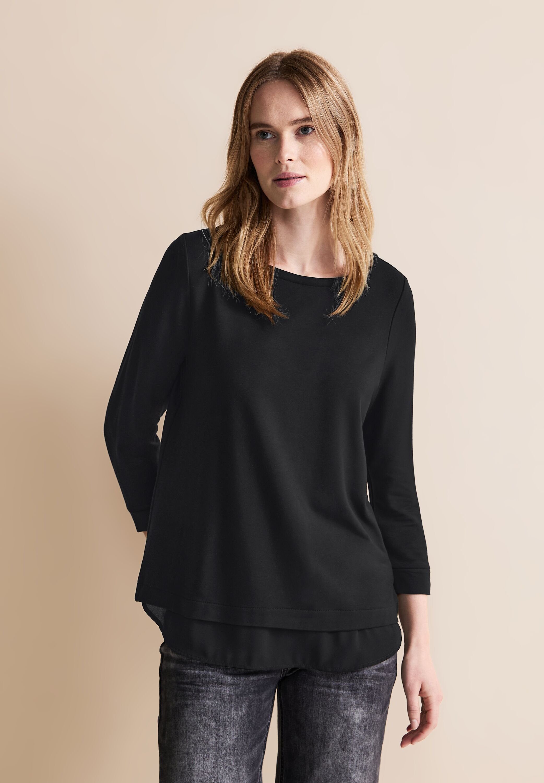 Lagenlook im One T-Shirt (1-tlg) Vorhanden in Nicht ONE 3/4-Arm-Shirt STREET Black Street