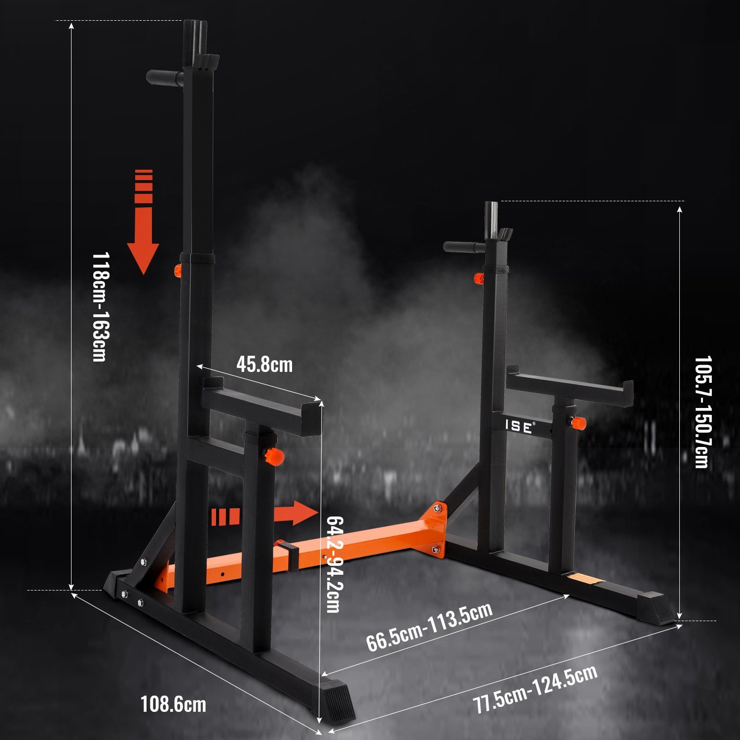 Höhenverstellbar SY-RK1002 Max. Hantelständer Squat-Rack,hantelständer,langhantelständer mit Ständern Langhantelablage,2 Langhantelstange ISE 7 bis belastbar Einzelnen 200 Höhenverstellbar, ISE kg