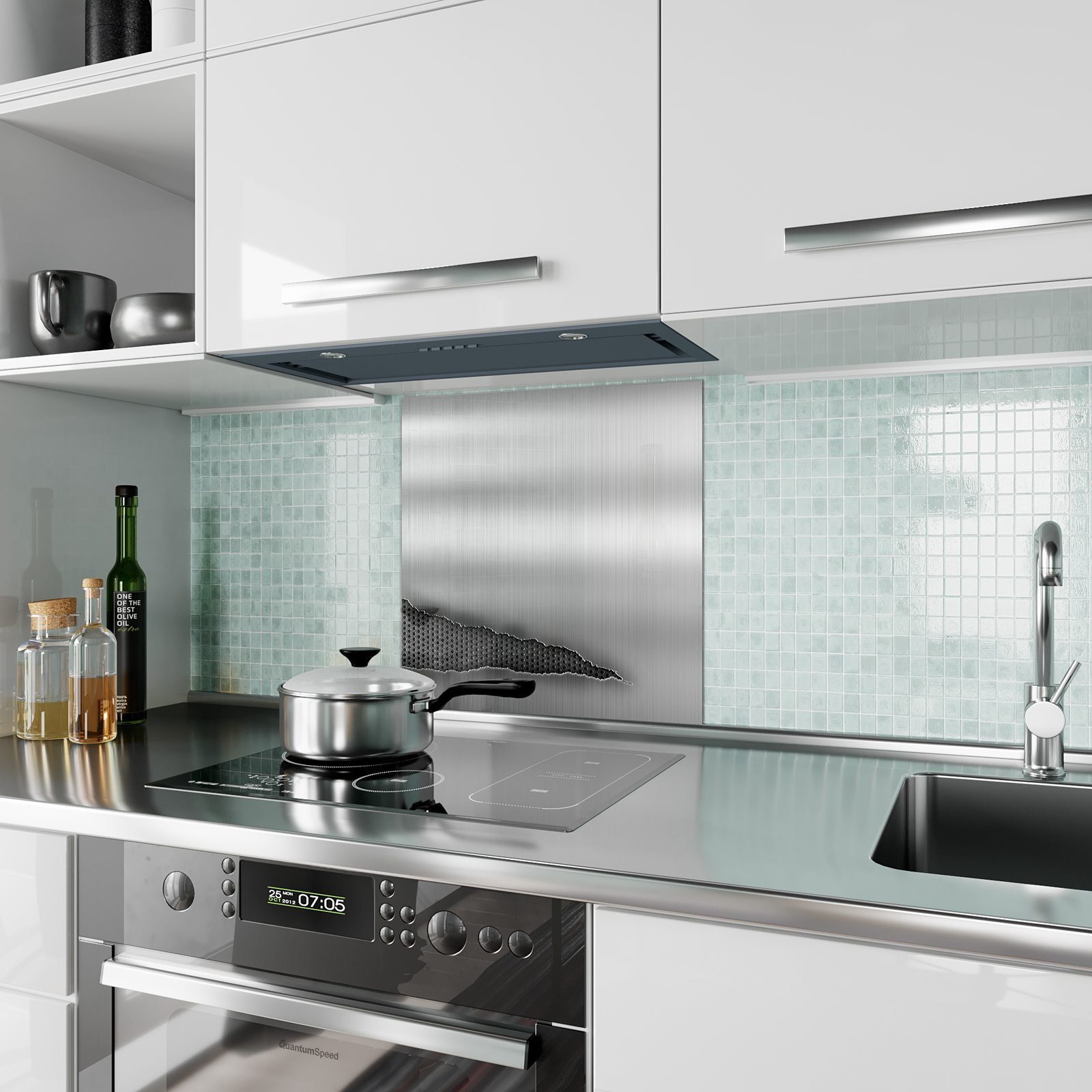 Küchenrückwand Spritzschutz Küchenrückwand Metallhintergrund Motiv mit Primedeco Grunge Glas