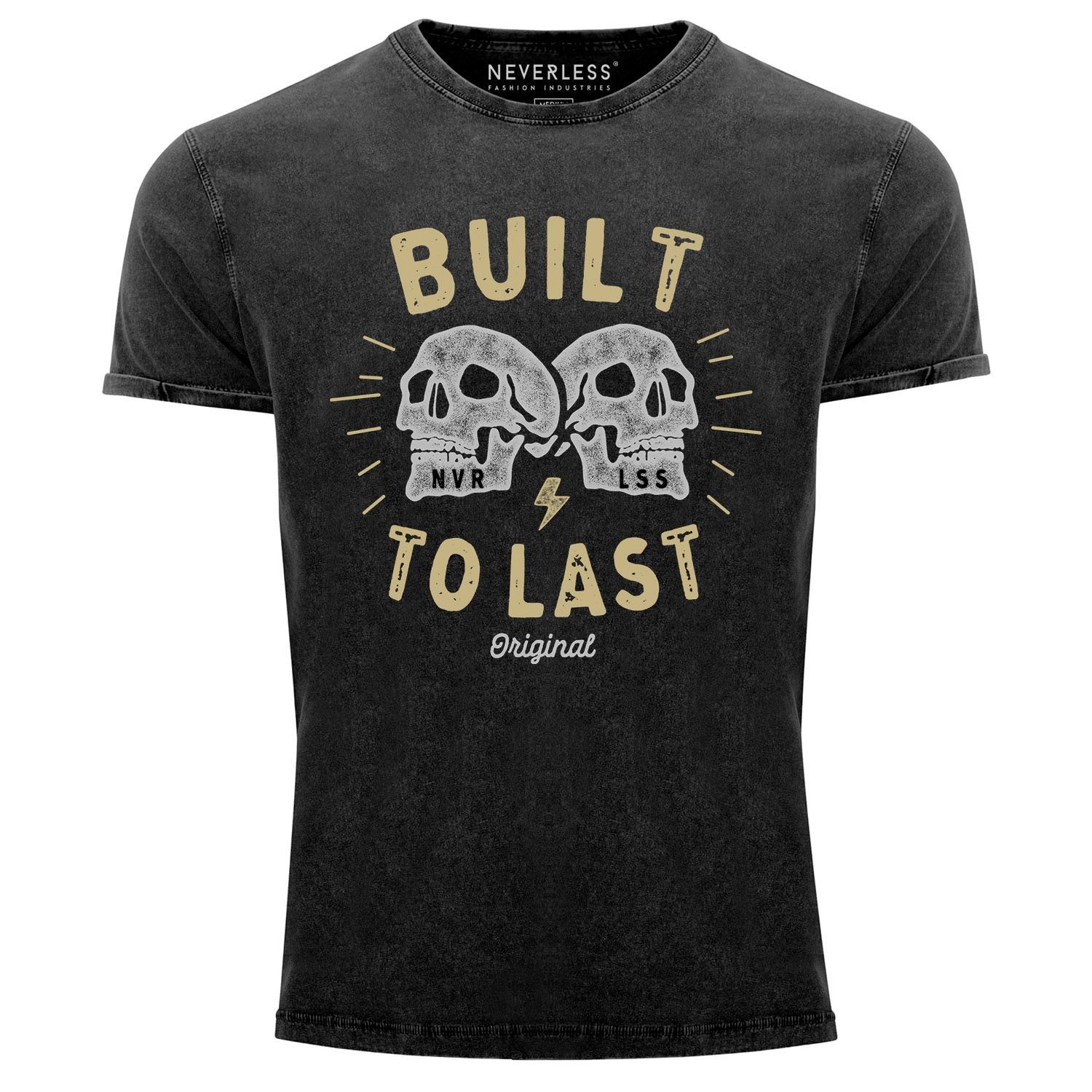 Print-Shirt Neverless® Herren T-Shirt Vintage Shirt Printshirt Totenkopf Print
