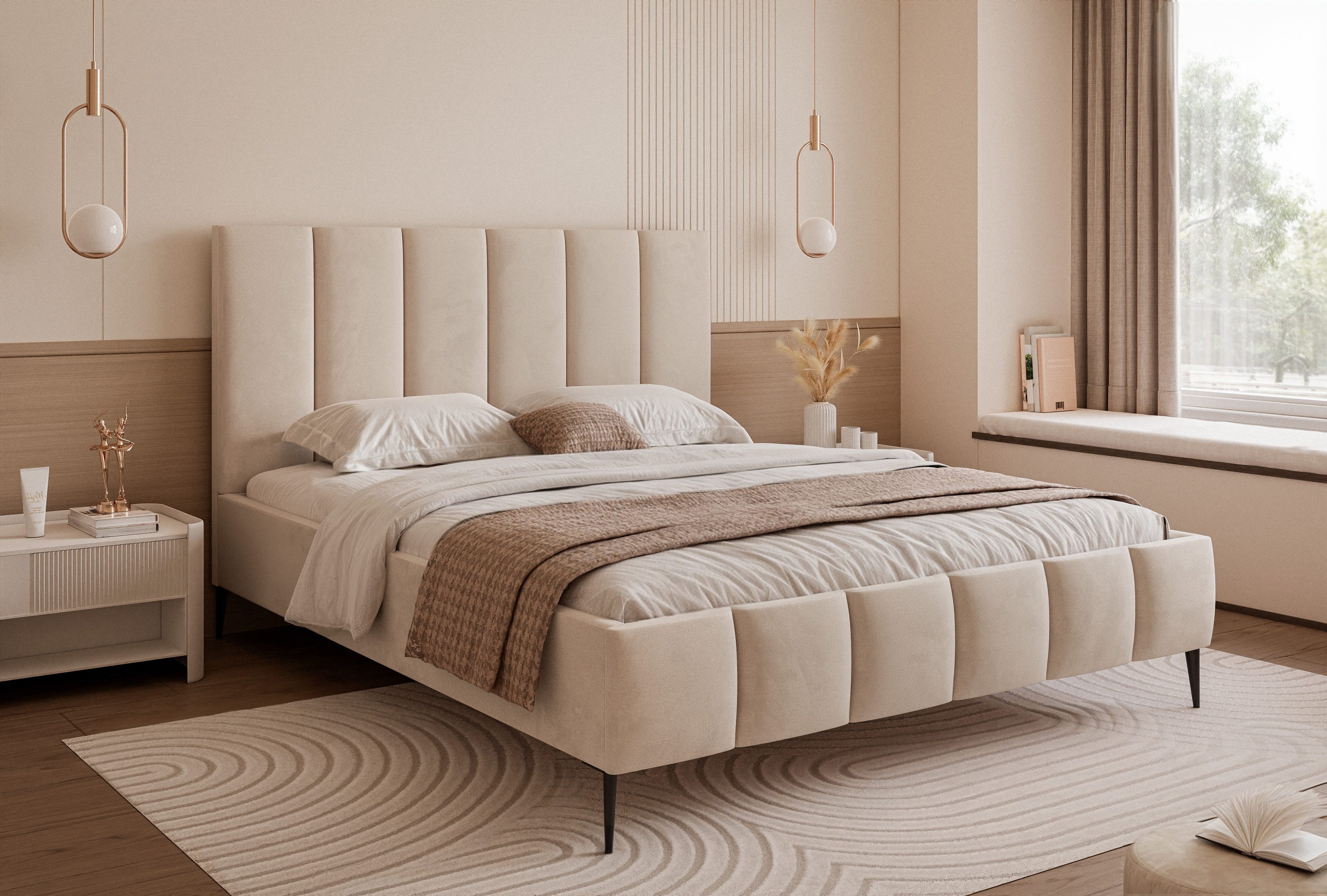 Goldstoff Polsterbett Elegantes Bett mit hohem günstig online kaufen