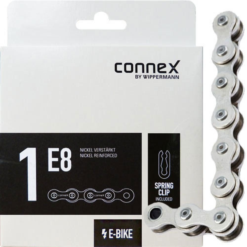 Fahrradkette Connex Kette 1/2 x 1/8 1E8 1-fach E-25 Nickel 132 Glieder silber