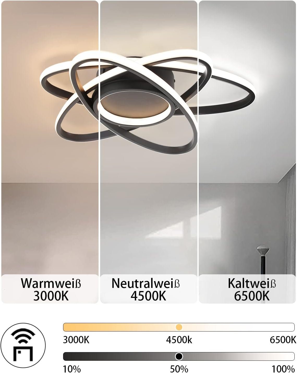 Nettlife LED Deckenleuchte Schwarz Dimmbar Deckenlampe günstig online kaufen