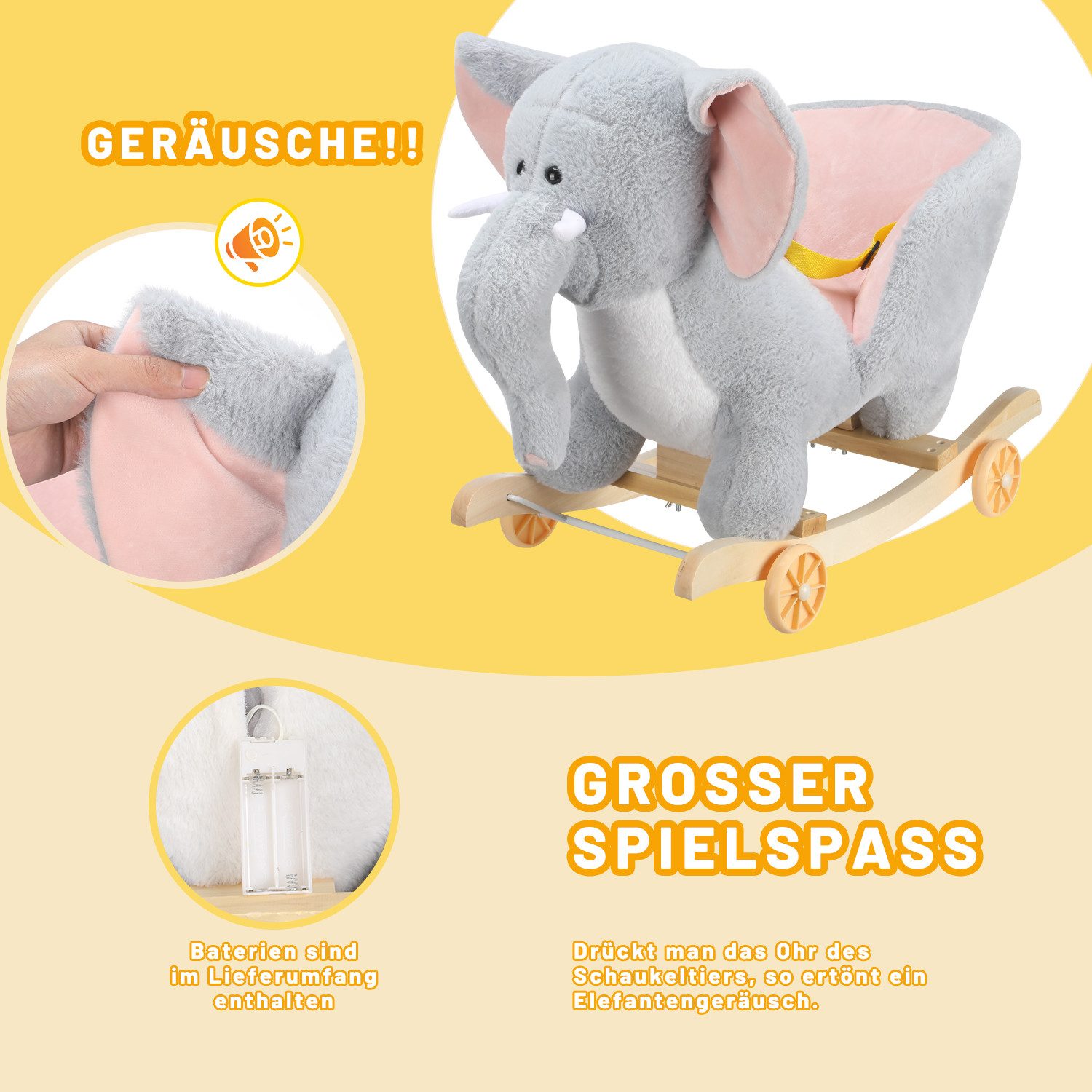 oyajia Schaukeltier 2-IN-1 Schaukelpferd mit Räder Plüsch Babyschaukel Spie günstig online kaufen