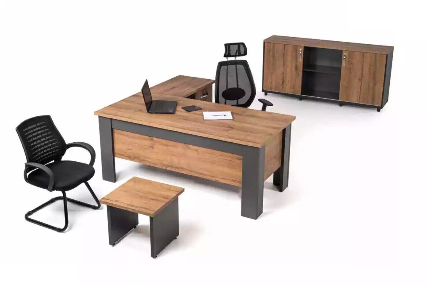 JVmoebel Eckschreibtisch Braunes Büro Set Komplette Arbeitszimmergarnitur Tisch Schrank, Made In Europe