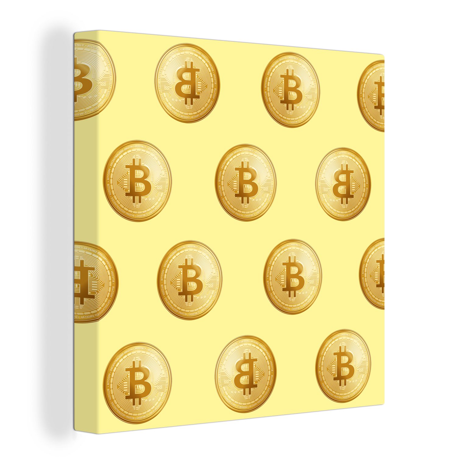 OneMillionCanvasses® Leinwandbild Bitcoin - Gold - Muster - Gelb, (1 St), Leinwand Bilder für Wohnzimmer Schlafzimmer