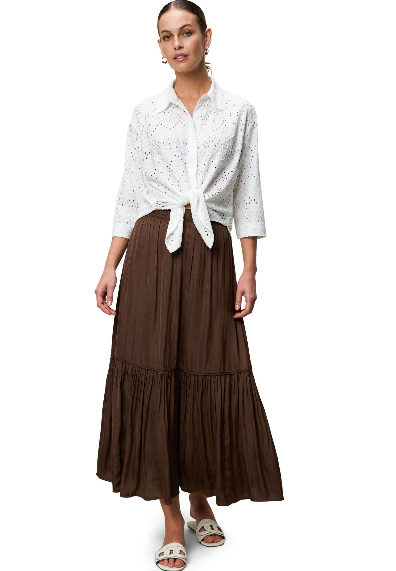 Zero Midirock Damen Satinrock mit Volants Volant
