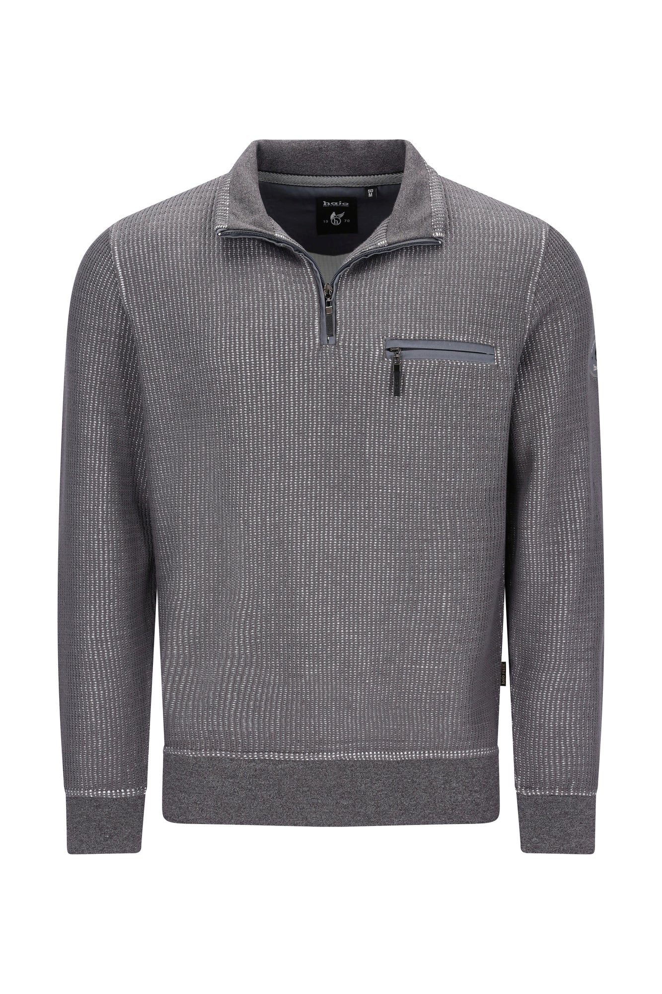 Hajo Sweatshirt Sweatshirt in Zweiton-Längsstruktur mit Troyerkragen