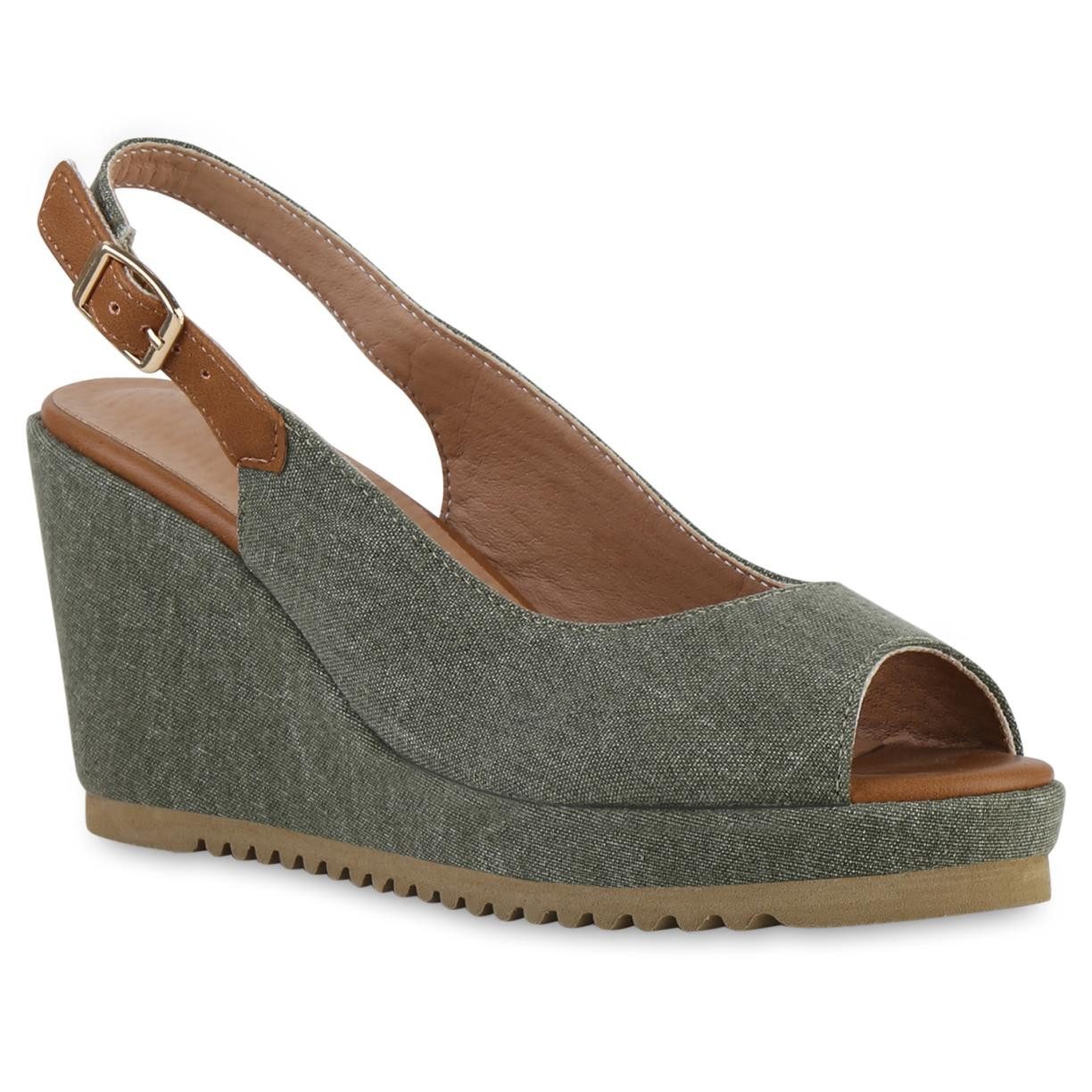 VAN HILL 841550 Keilsandalette Damen Keilsandaletten Sandalette Plateau Vorne Profil-Sohle