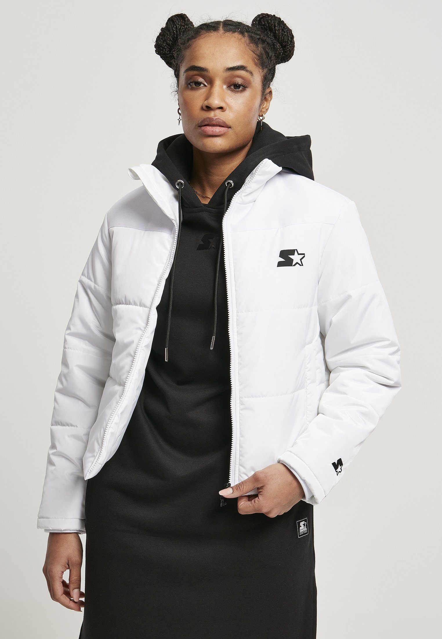 beliebter großer Rabatt Ladies (1-St) Black Damen Starter Jacket Logo white Puffer Label Winterjacke Starter