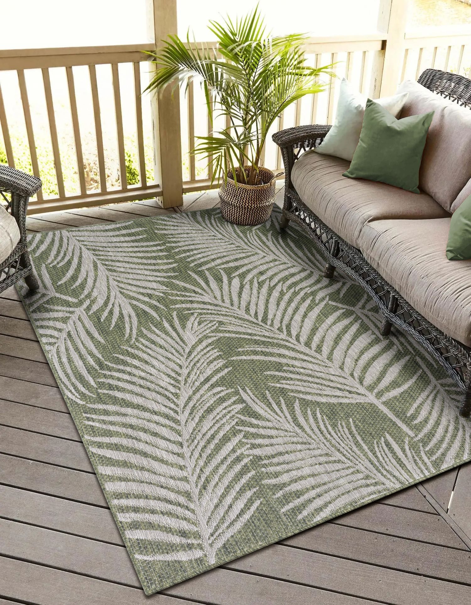Teppich MY-RUG Wendbarer Outdoor-Teppich "Fern" 230X160 cm, grün, Wohnando, rechteckig, Höhe: 8 mm, robust, Teppich für Terrasse oder Balkon