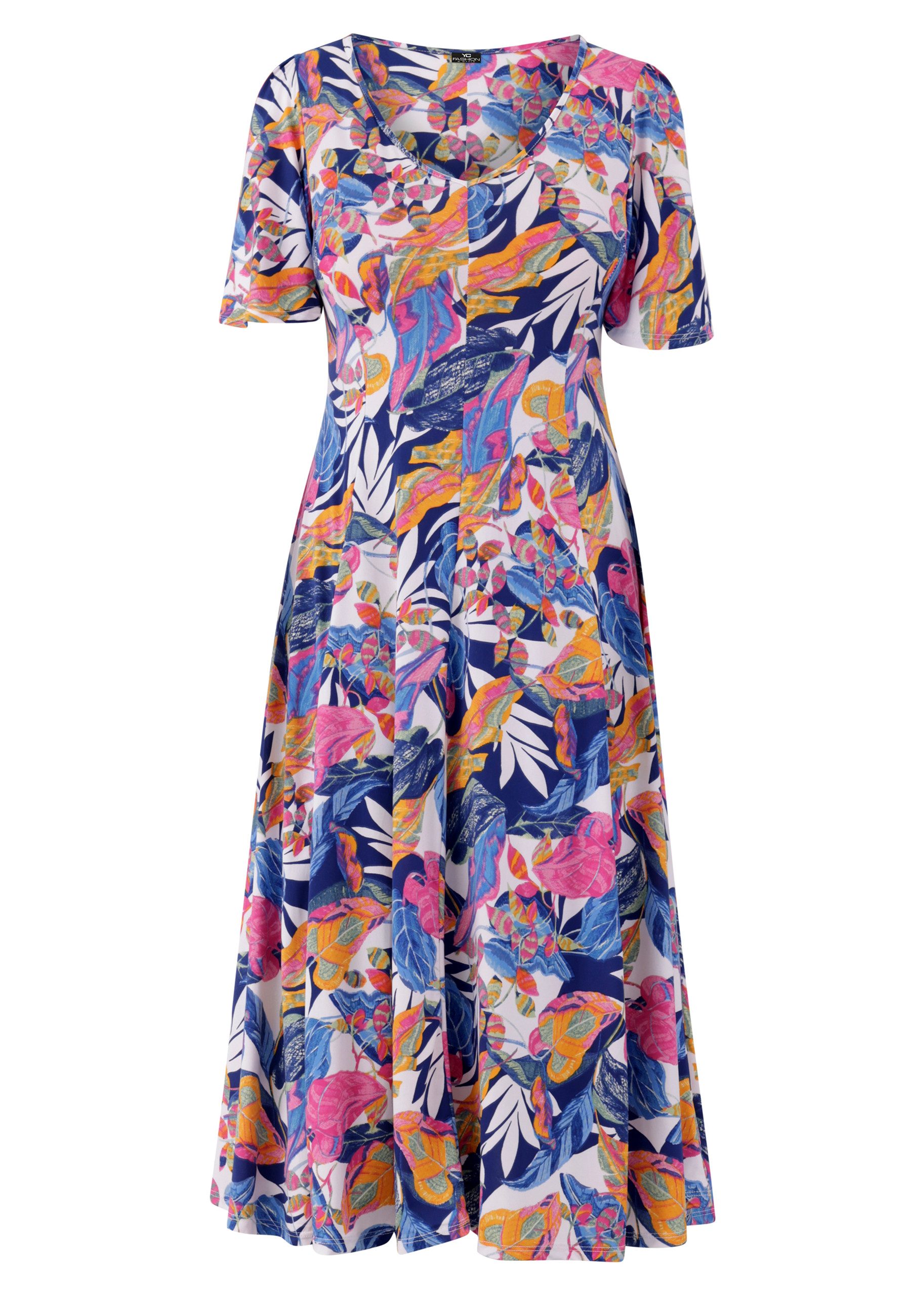 YC Fashion & Style Sommerkleid mit Rückenausschnitt und lebendigem Muster Alloverdruck