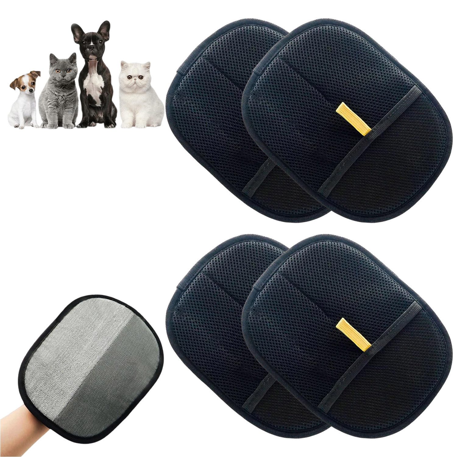 Refttenw Fellpflegehandschuh Elektrostatischer Tierhaar Entferner Bidirektionale Handschuh, (4-tlg), schonend für Sofa & Kleidung