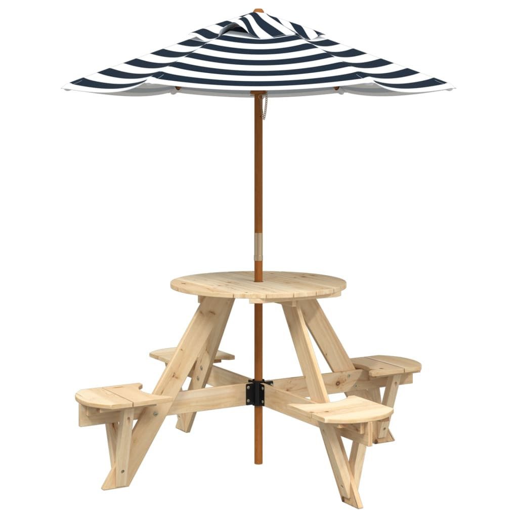 vidaXL Gartentisch Picknicktisch für 4 Kinder mit Sonnenschirm Rund Tannenholz (1-St)