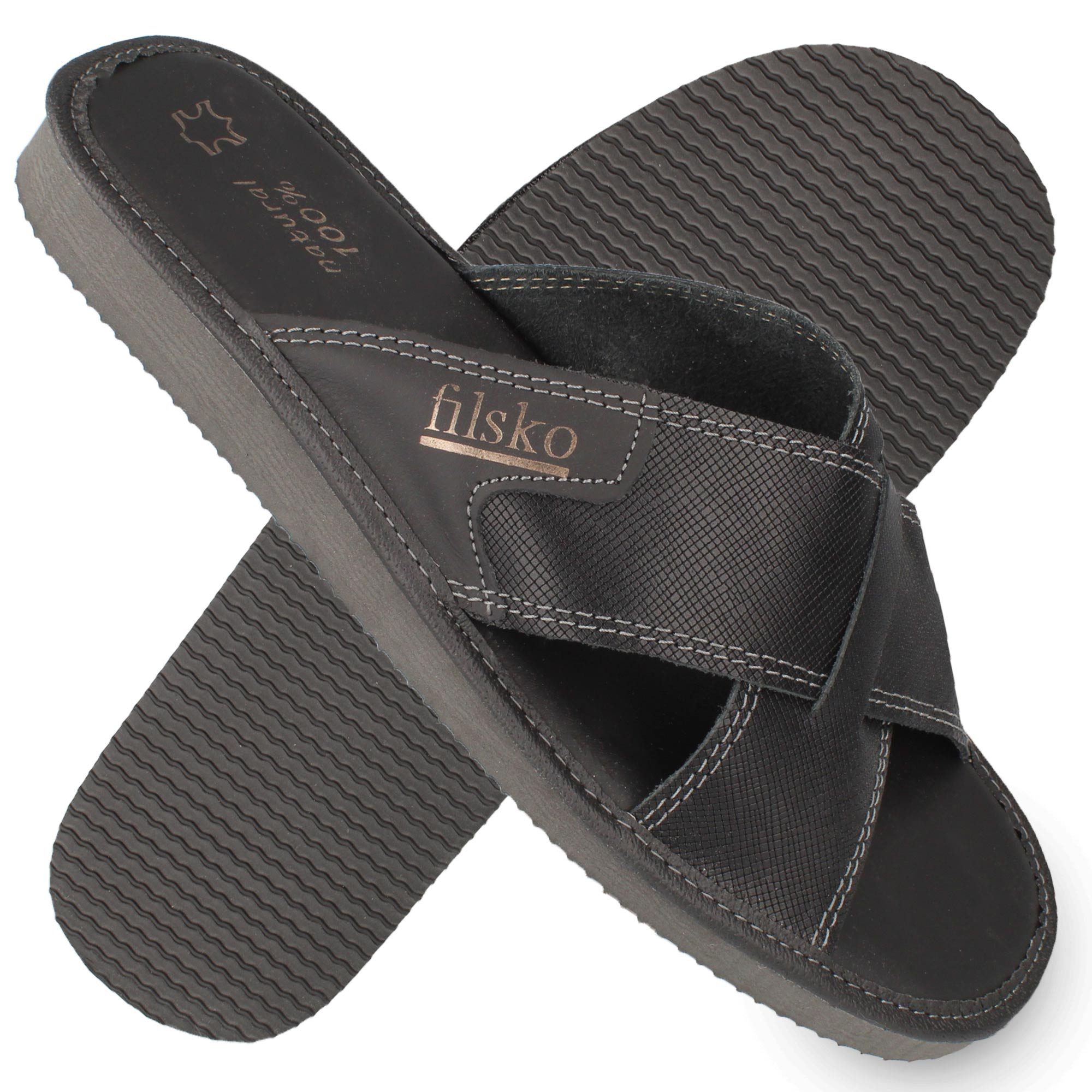 filsko Filsum Herren Leder Pantolette Überkreuz-Design, Echtleder, offene S günstig online kaufen