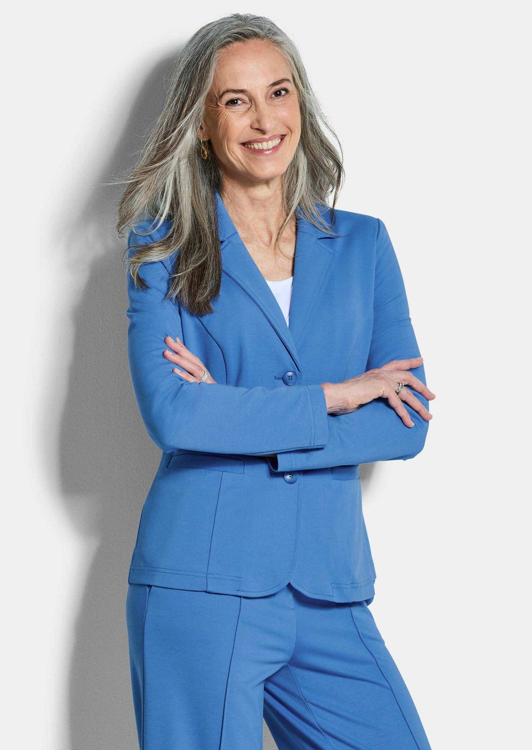 GOLDNER Jerseyblazer Viskoseblazer mit Reverskragen Kurzblazer mit Leistentaschen, Knopfverschluss und Langarm