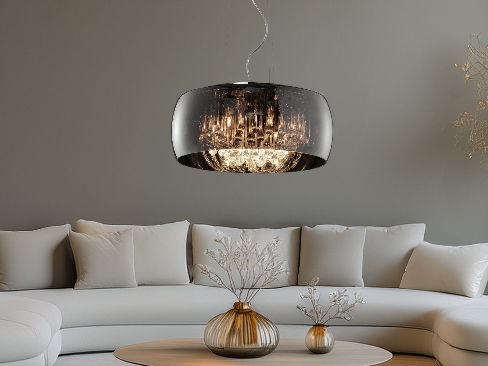 TRIO Leuchten LED Pendelleuchte, LED wechselbar, Warmweiß, Designer-lampen Lampenschirm Rauch-glas Kristall übern Esstisch, Ø50cm