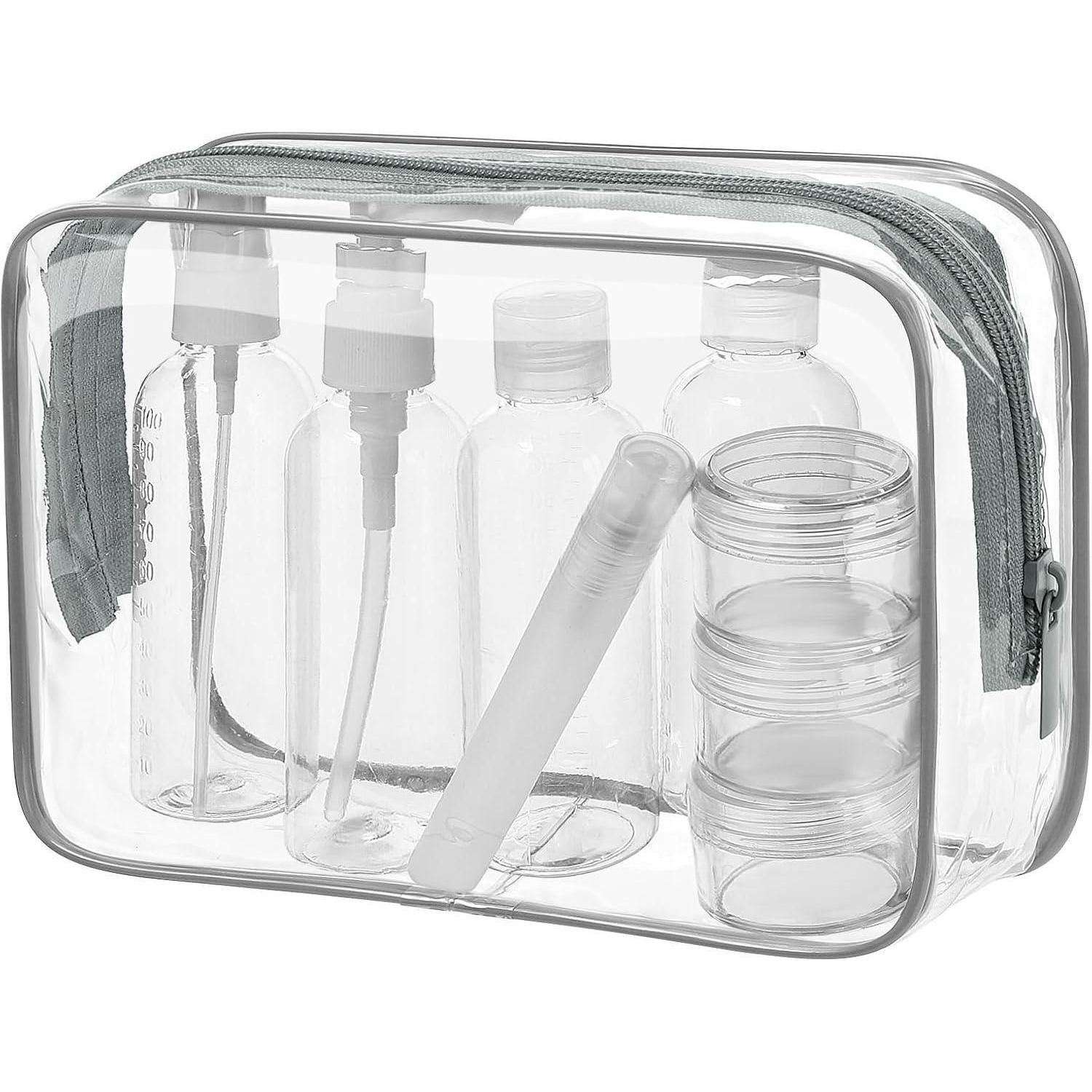 Kulturbeutel Kulturbeutel Transparent Reiseflaschen 100ml 8er Handgepäck Grau01