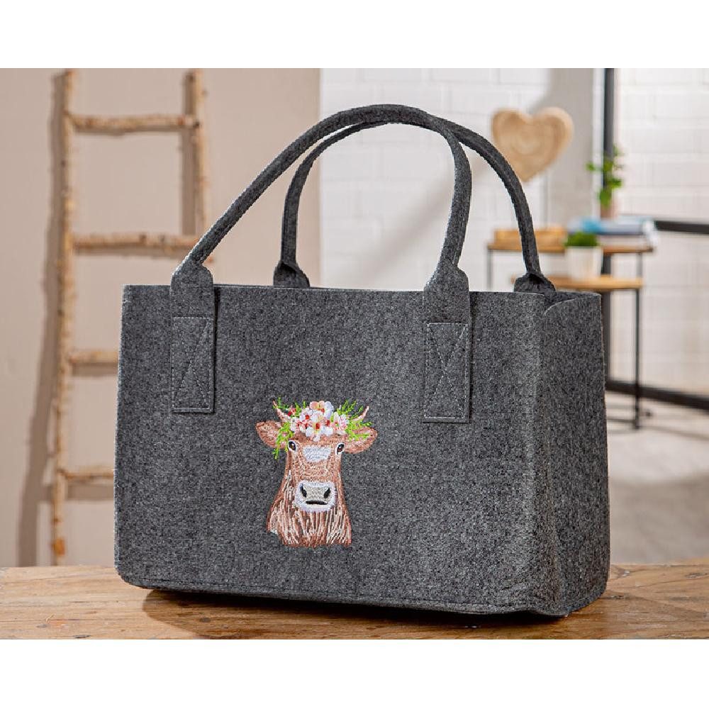 GILDE Einkaufskorb Tasche Adelheid mit Kuhmotiv Filz – Bild 4 von 4